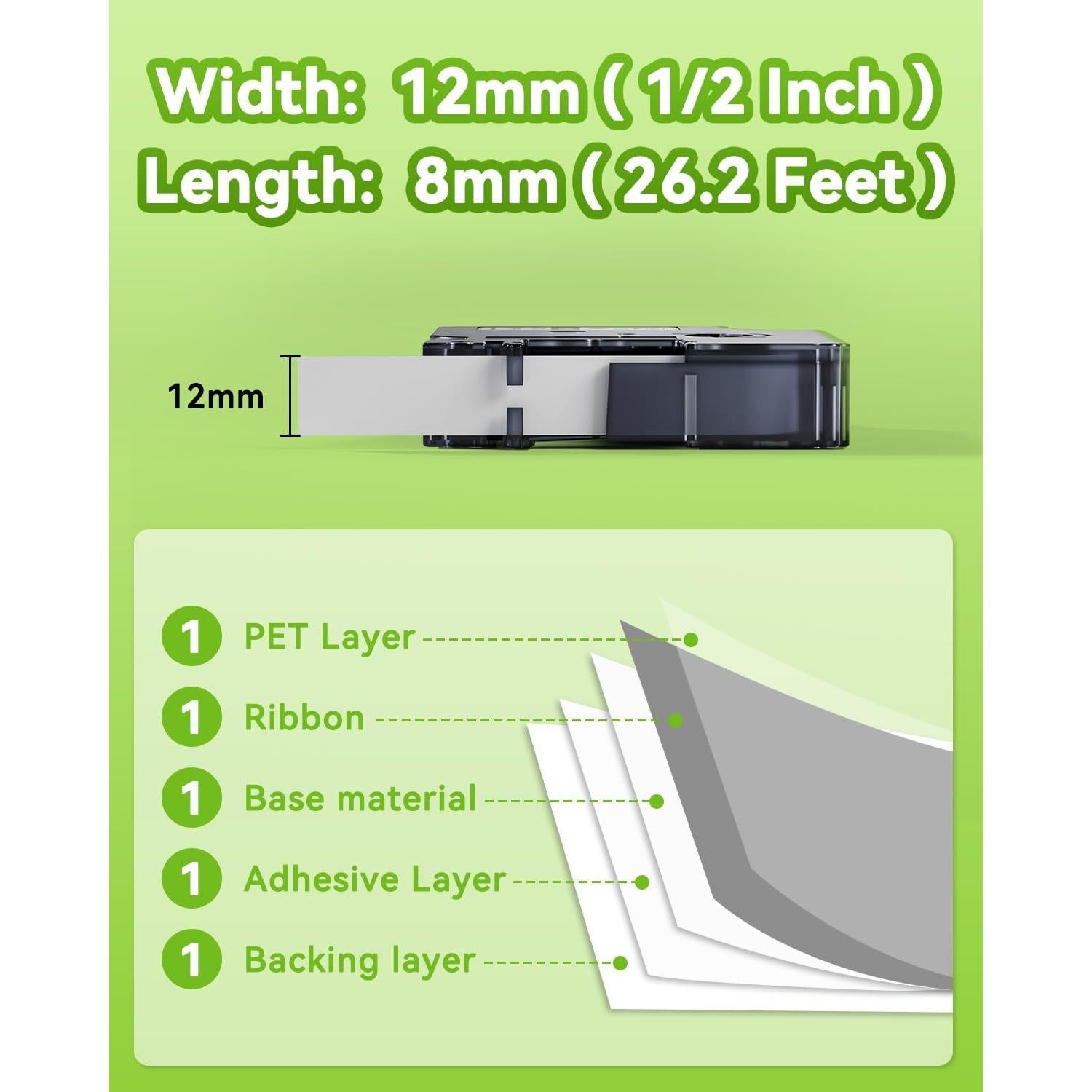 Cinta de Etiquetas MarkDomain D1 45013 Negro sobre Blanco 12mm x 7m