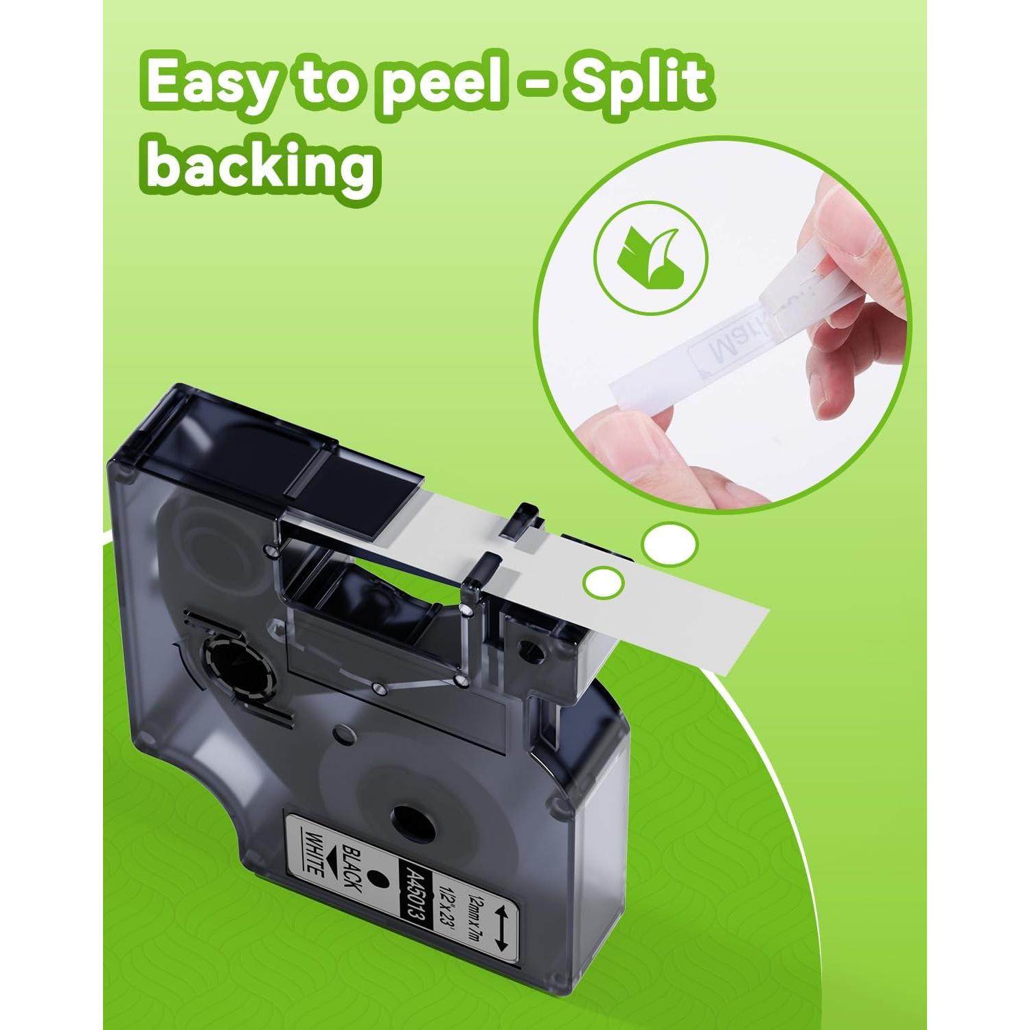 Cinta de Etiquetas MarkDomain D1 45013 Negro sobre Blanco 12mm x 7m