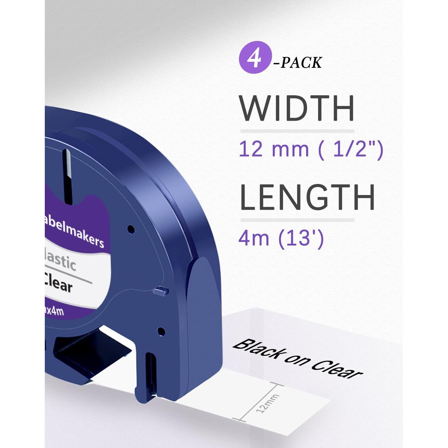 Recarga de Etiquetas Plástico Transparente UNOKA 12mm x 4m - 4 Paquetes