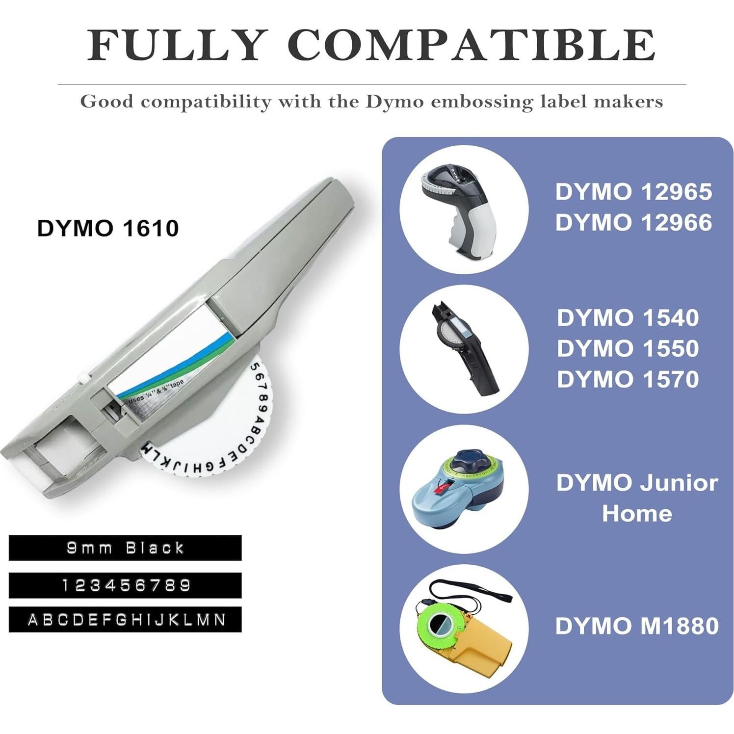 Cinta de Embossing TITBIT 10 Rollos 3/8" Negro para DYMO