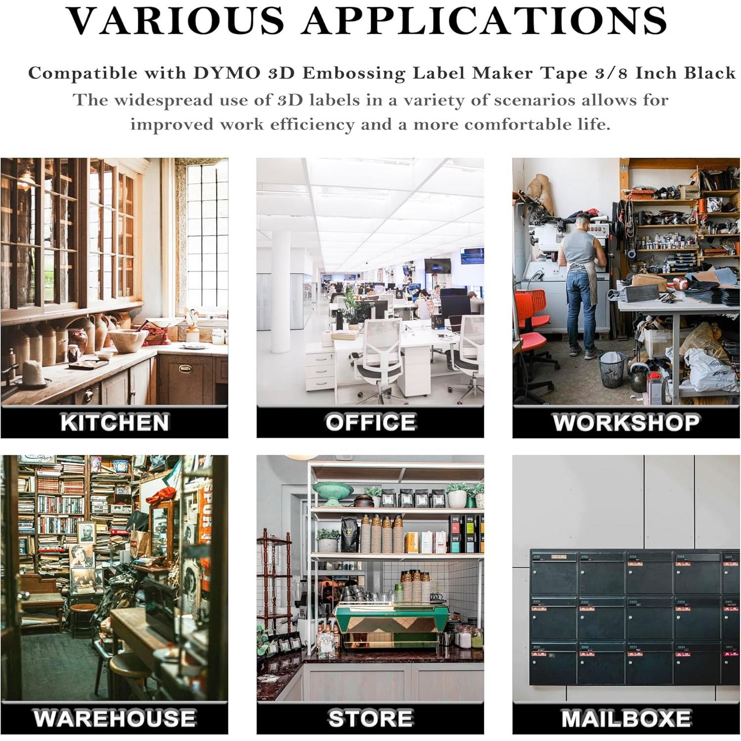 Cinta de Embossing TITBIT 10 Rollos 3/8" Negro para DYMO