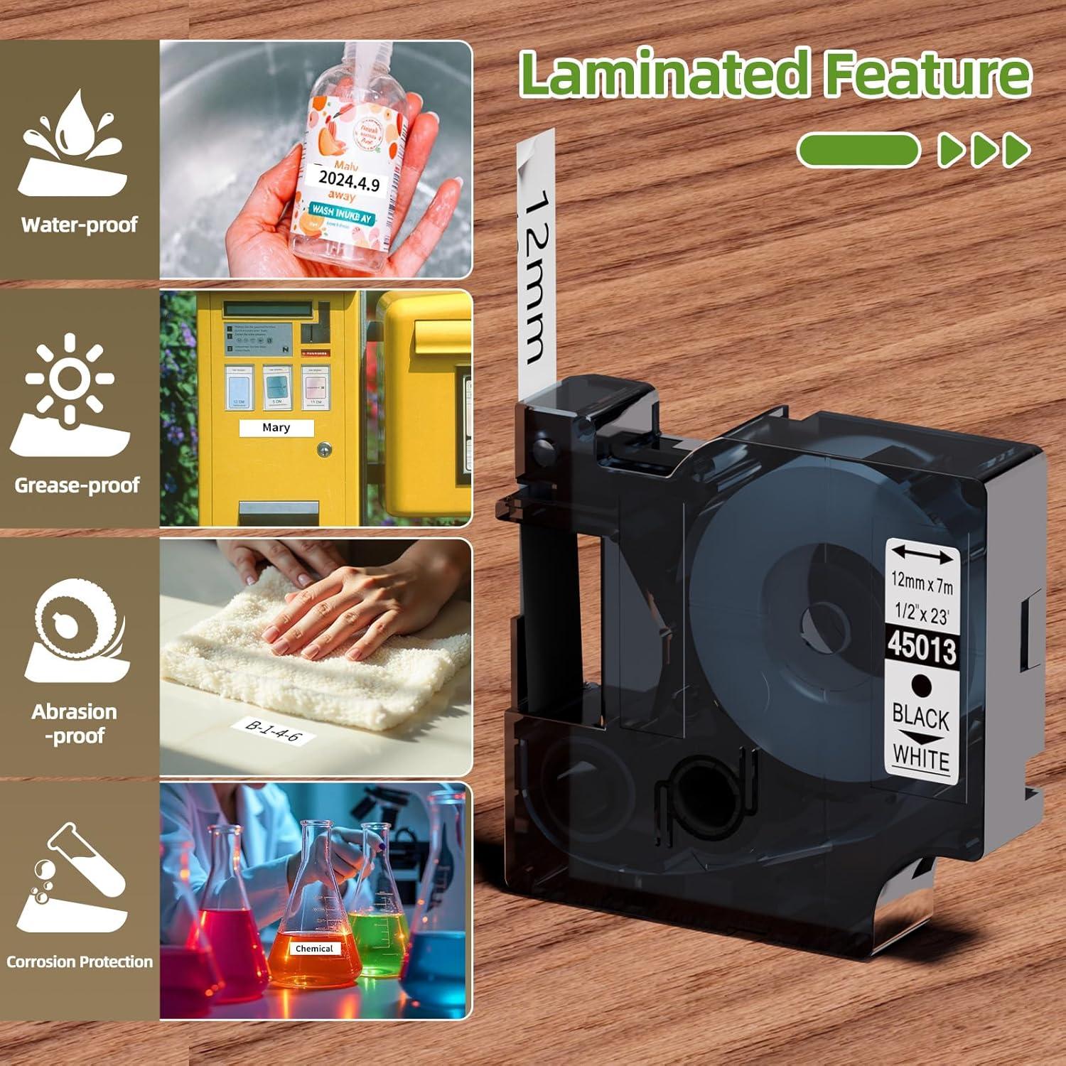 Cinta de Etiqueta Dymo D1 45013 12mm Negro sobre Blanco 6-Pack