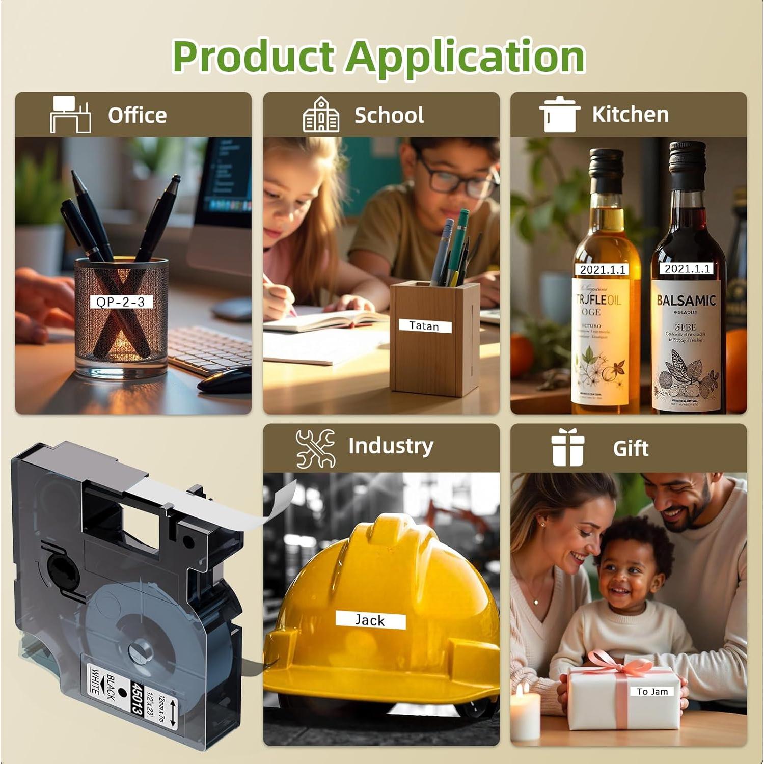 Cinta de Etiqueta Dymo D1 45013 12mm Negro sobre Blanco 6-Pack