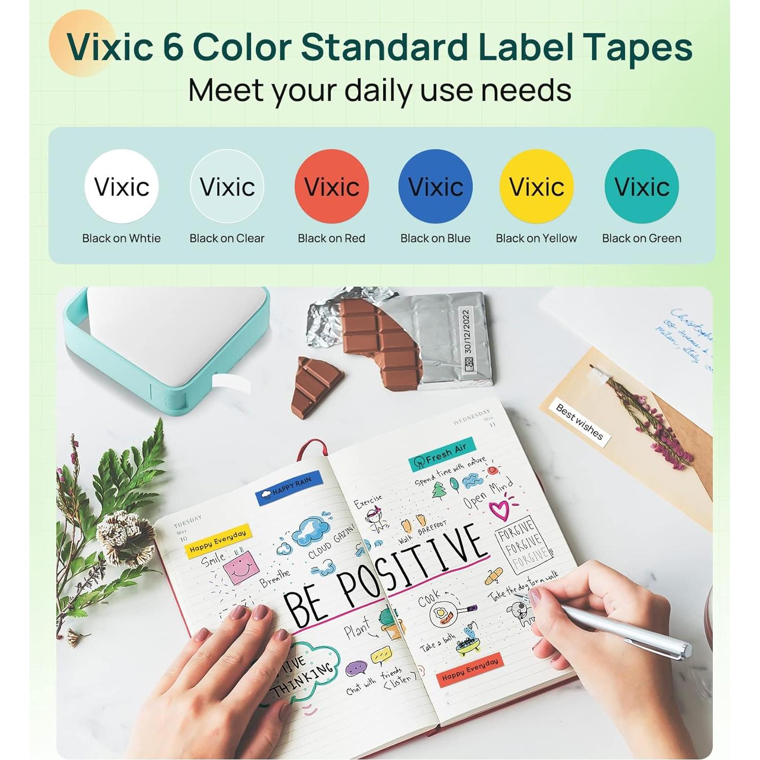 Paquete de 6 Cintas de Etiquetas Vixic D1 12mm para DYMO