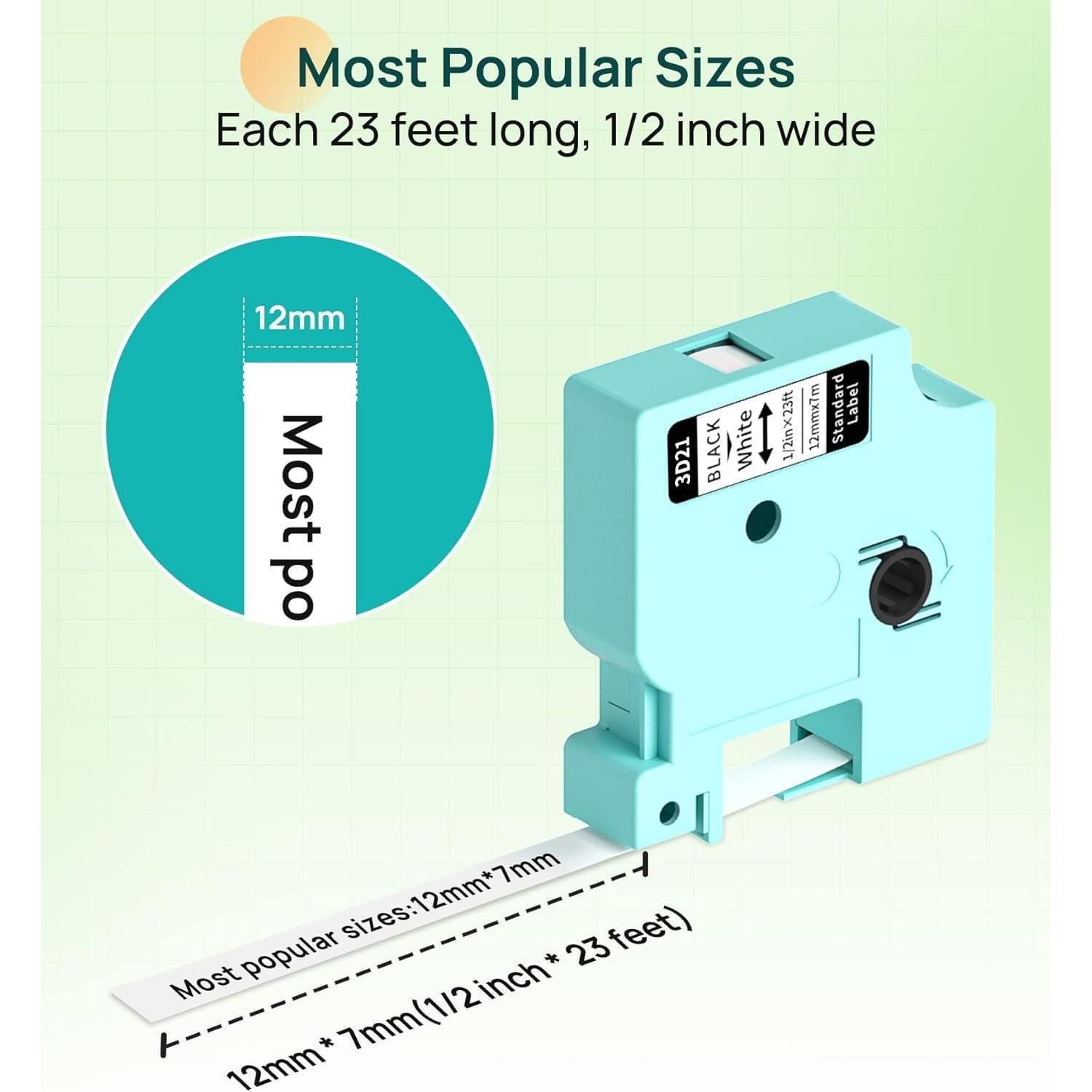 Paquete de 6 Cintas de Etiquetas Vixic D1 12mm para DYMO