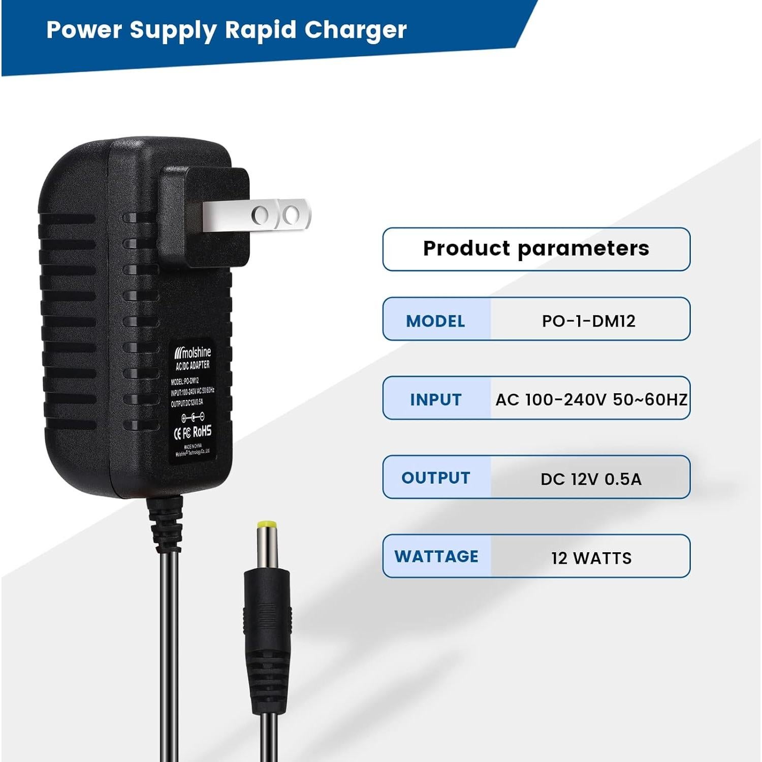Adaptador AC DC 12V Molshine 2m Compatible DYMO LabelManager