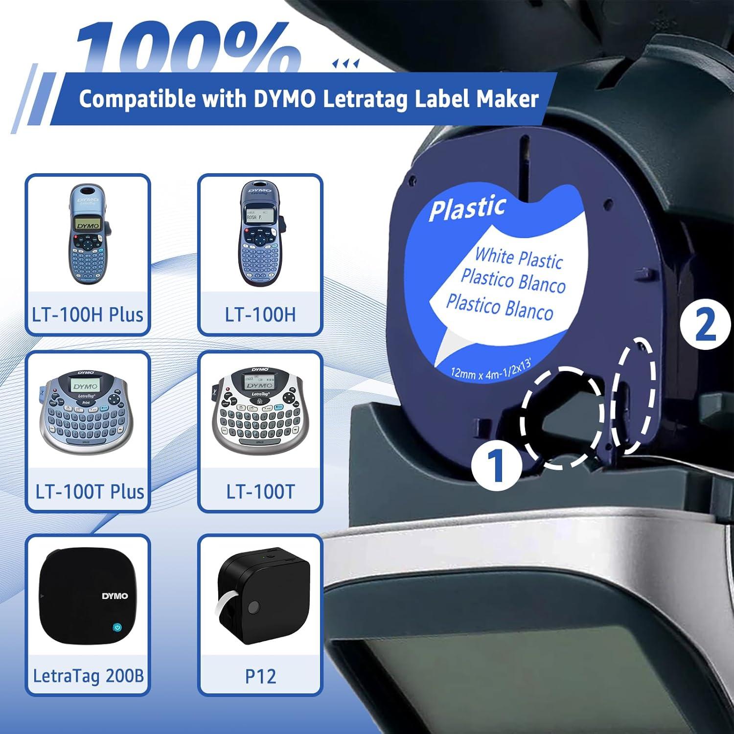 Paquete de 10 Cintas de Etiquetas USUPERINK Dymo LetraTag 12mm