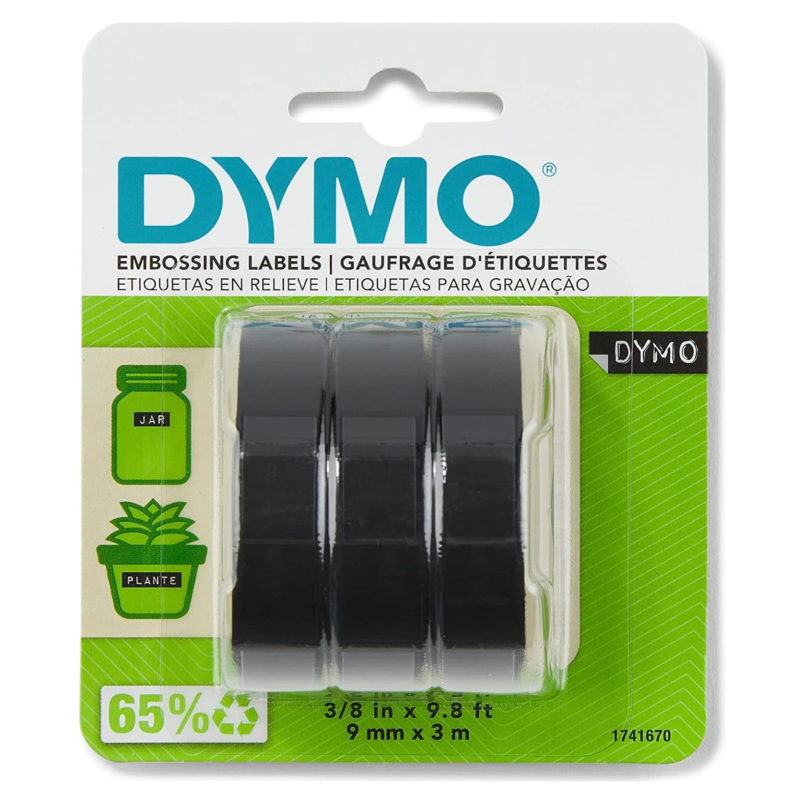 Etiquetas de Embossing DYMO 1 cm x 3 m, Paquete de 3, Negro