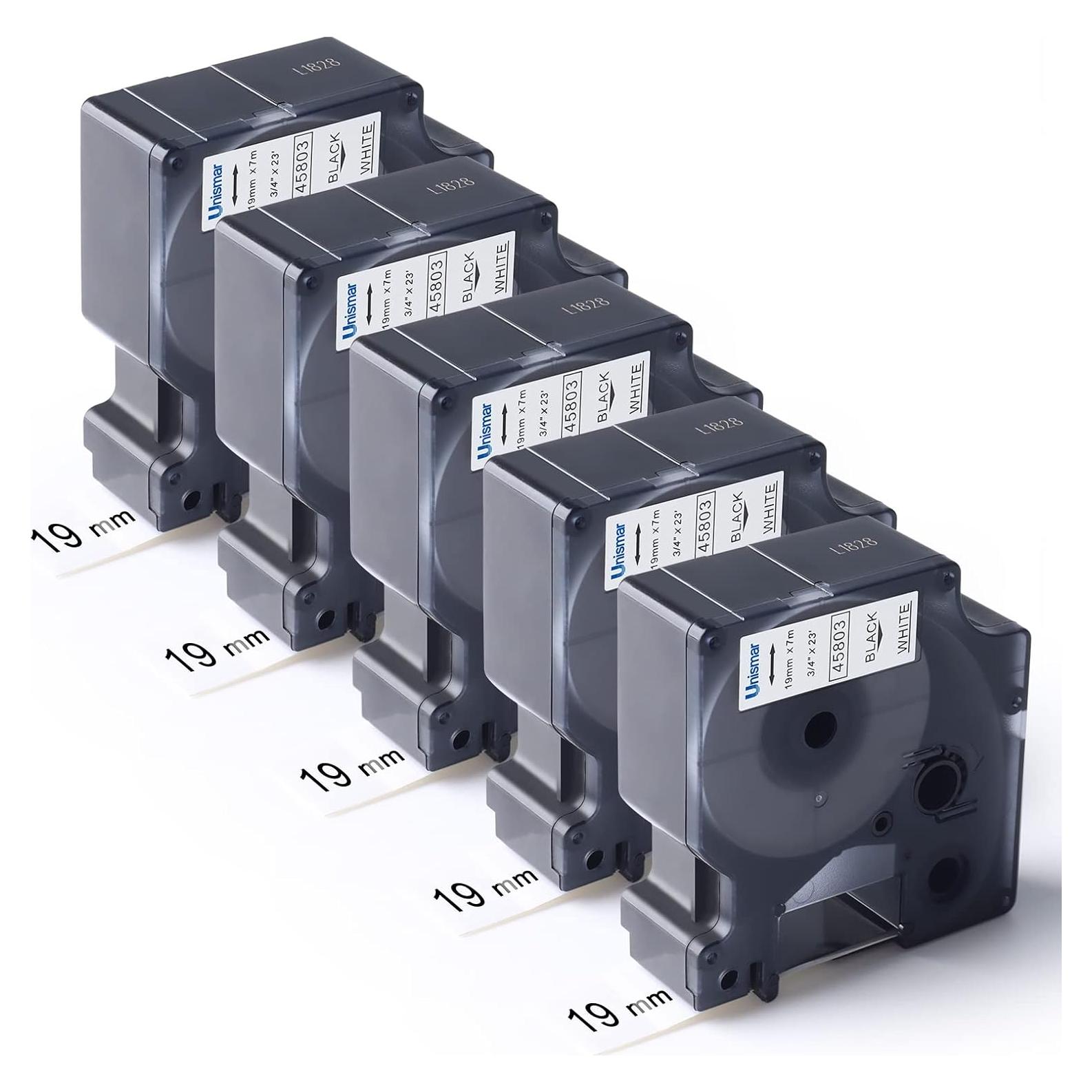 Cinta de Etiquetas Unismar D1 45803 19mm Negro sobre Blanco