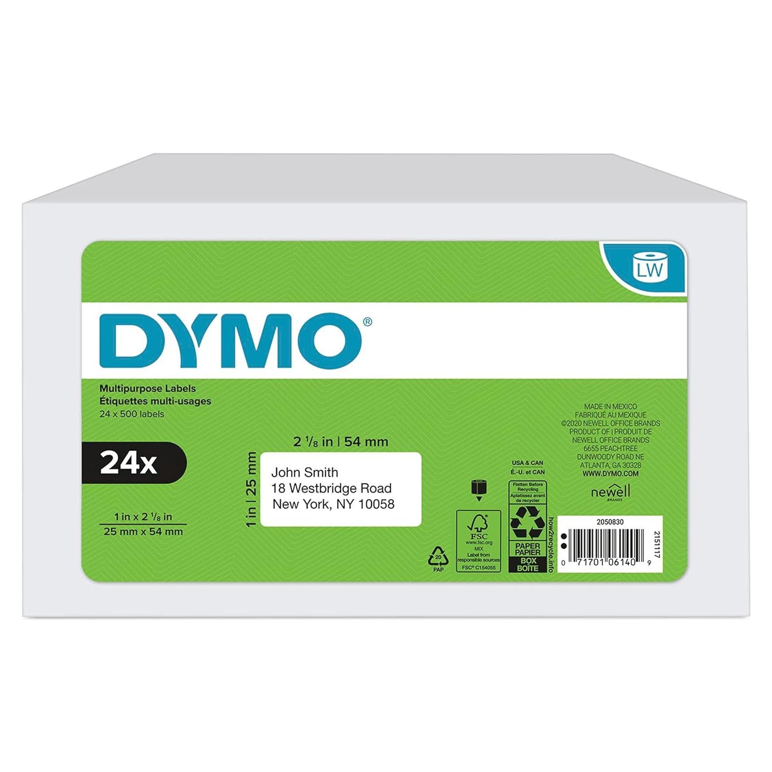 Etiquetas Multiusos DYMO Blancas 2.54 cm x 5.4 cm 12000 Unidades