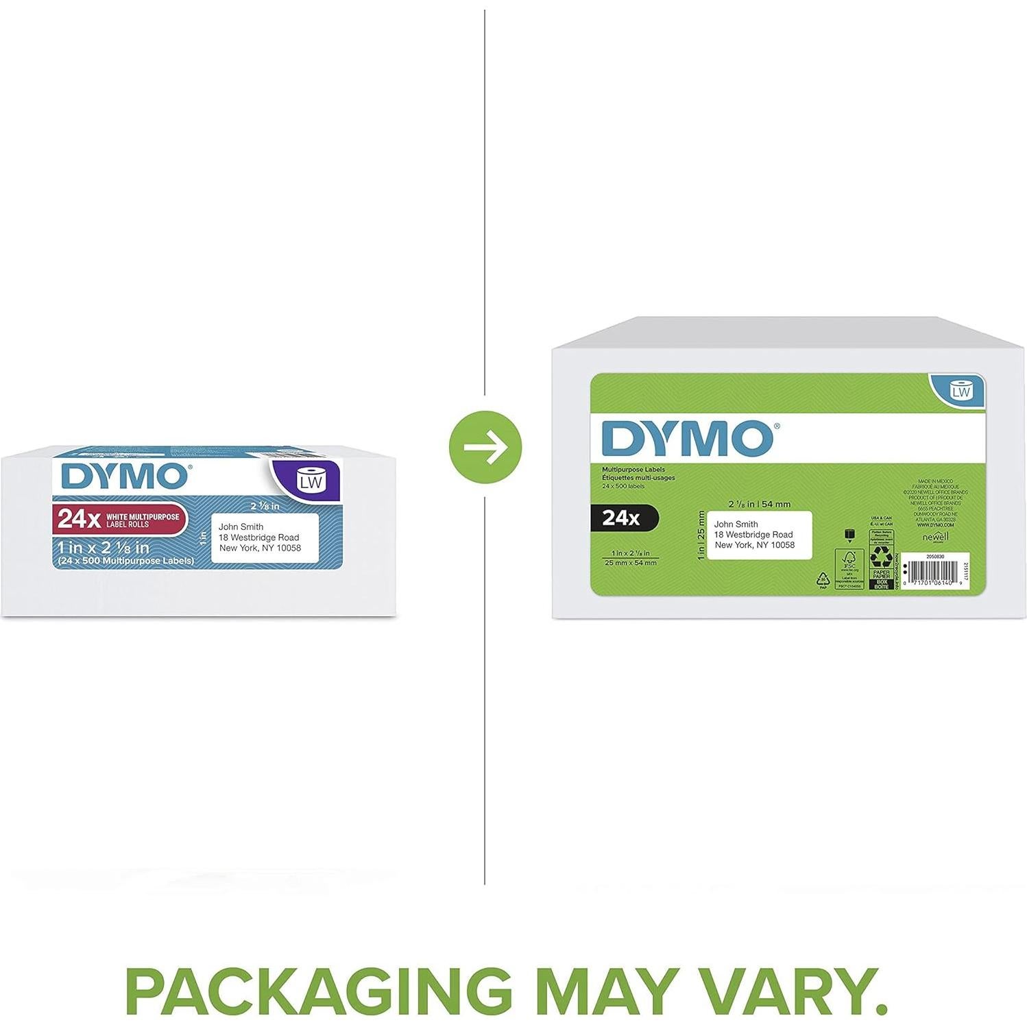 Etiquetas Multiusos DYMO Blancas 2.54 cm x 5.4 cm 12000 Unidades