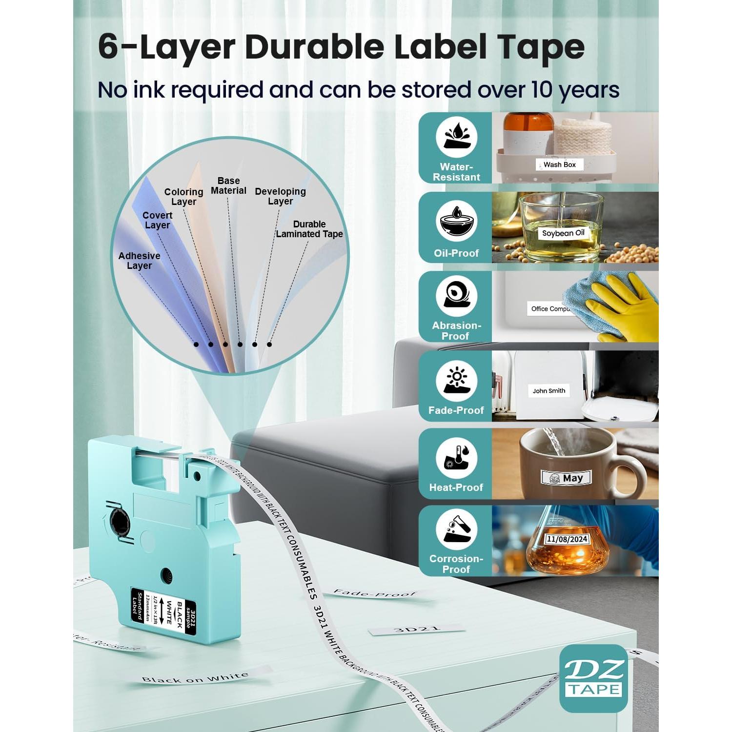 Cintas de Etiquetas EazeID 5-Pack 12mm Negro sobre Blanco