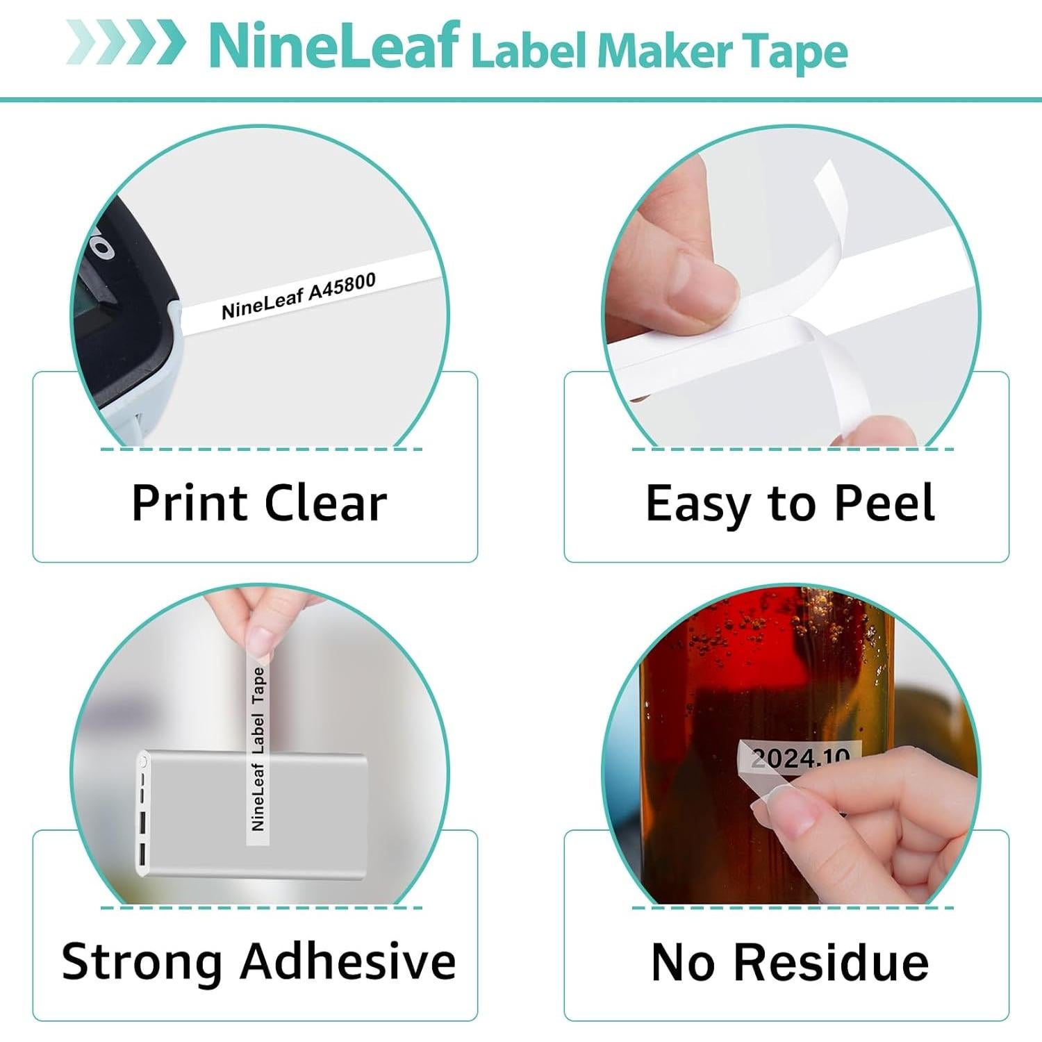 Cinta de Etiqueta NineLeaf D1 45800 19mm Negro Transparente 3 Pack