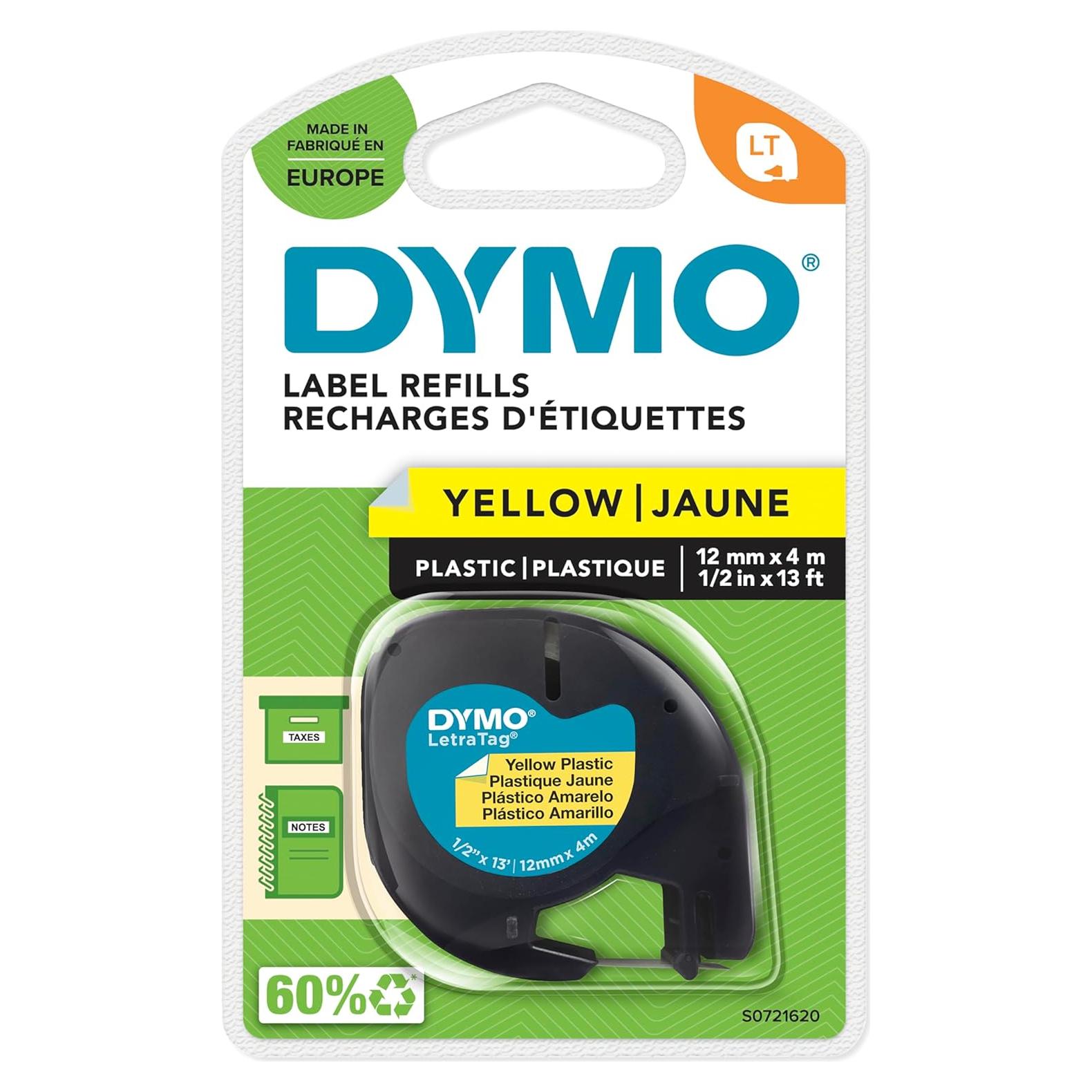 Etiquetas de Plástico DYMO LetraTag 12mm x 4m Amarillo