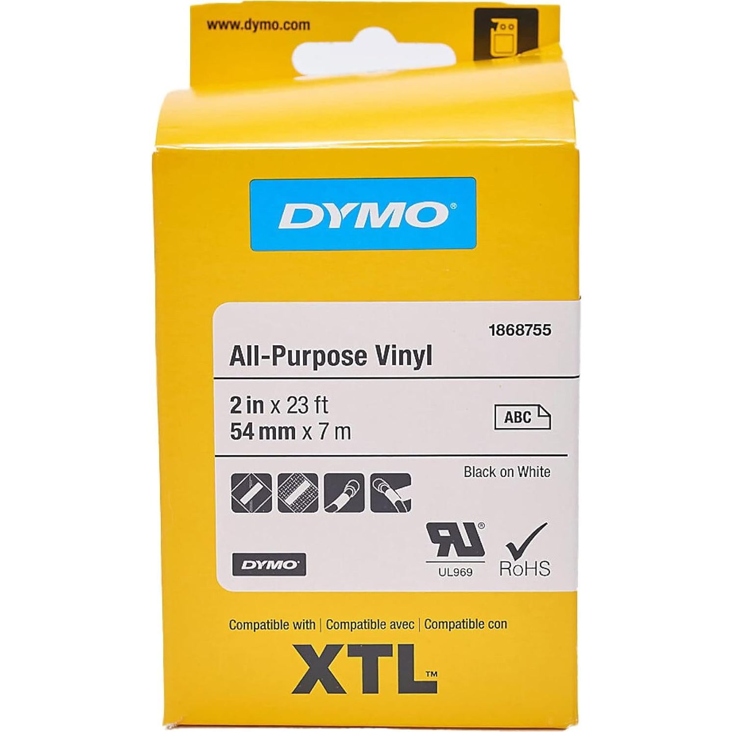 Etiquetas de Vinilo DYMO 2" Negro sobre Blanco 1 Rollo