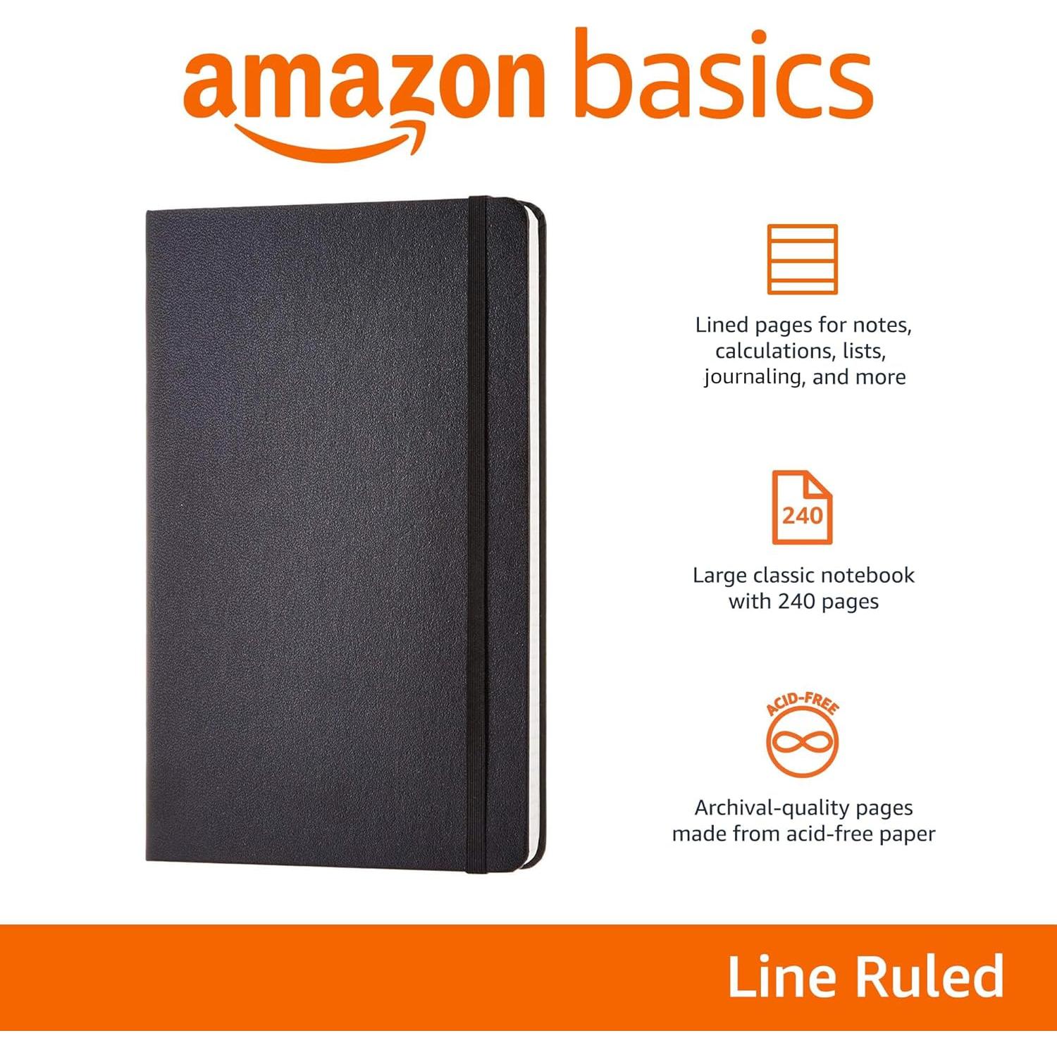 Cuaderno Tapa Dura Amazon Basics 240 Páginas Forrado Negro