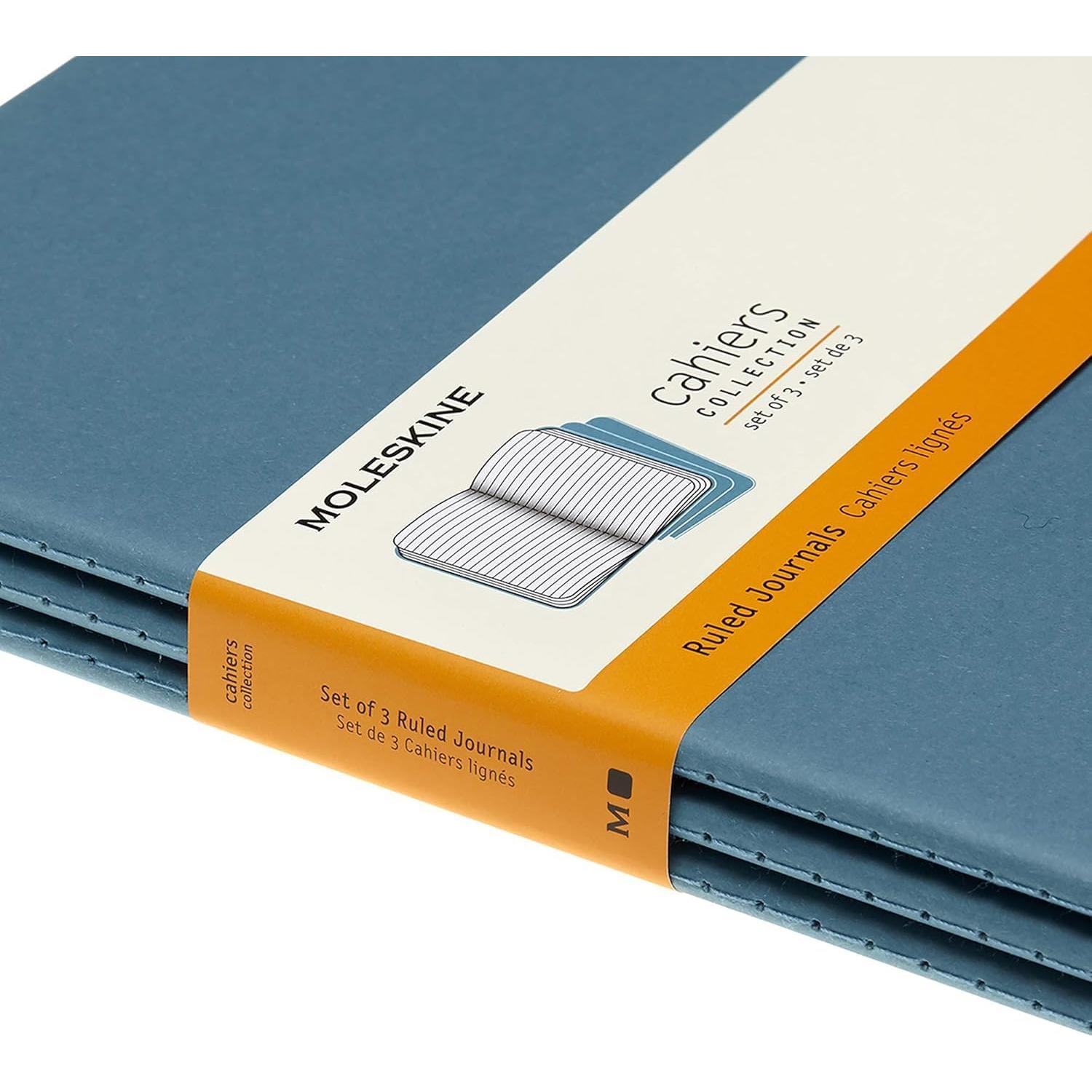 Cuaderno Moleskine Cahier Tapa Blanda Grande Azul 3 Pzas