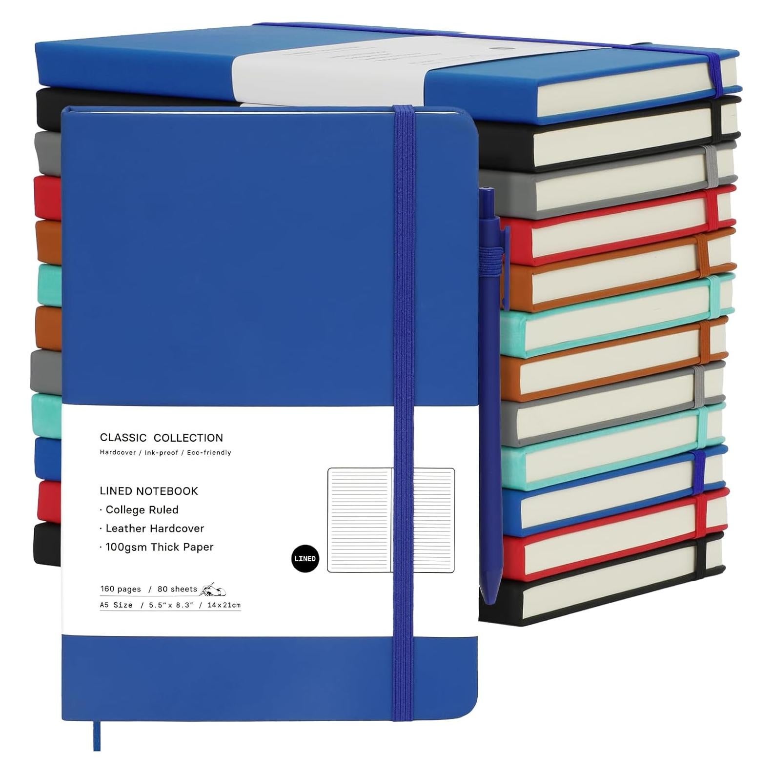 Coopay 12 Cuadernos A5 Tapa Dura con Bolígrafos Multicolor