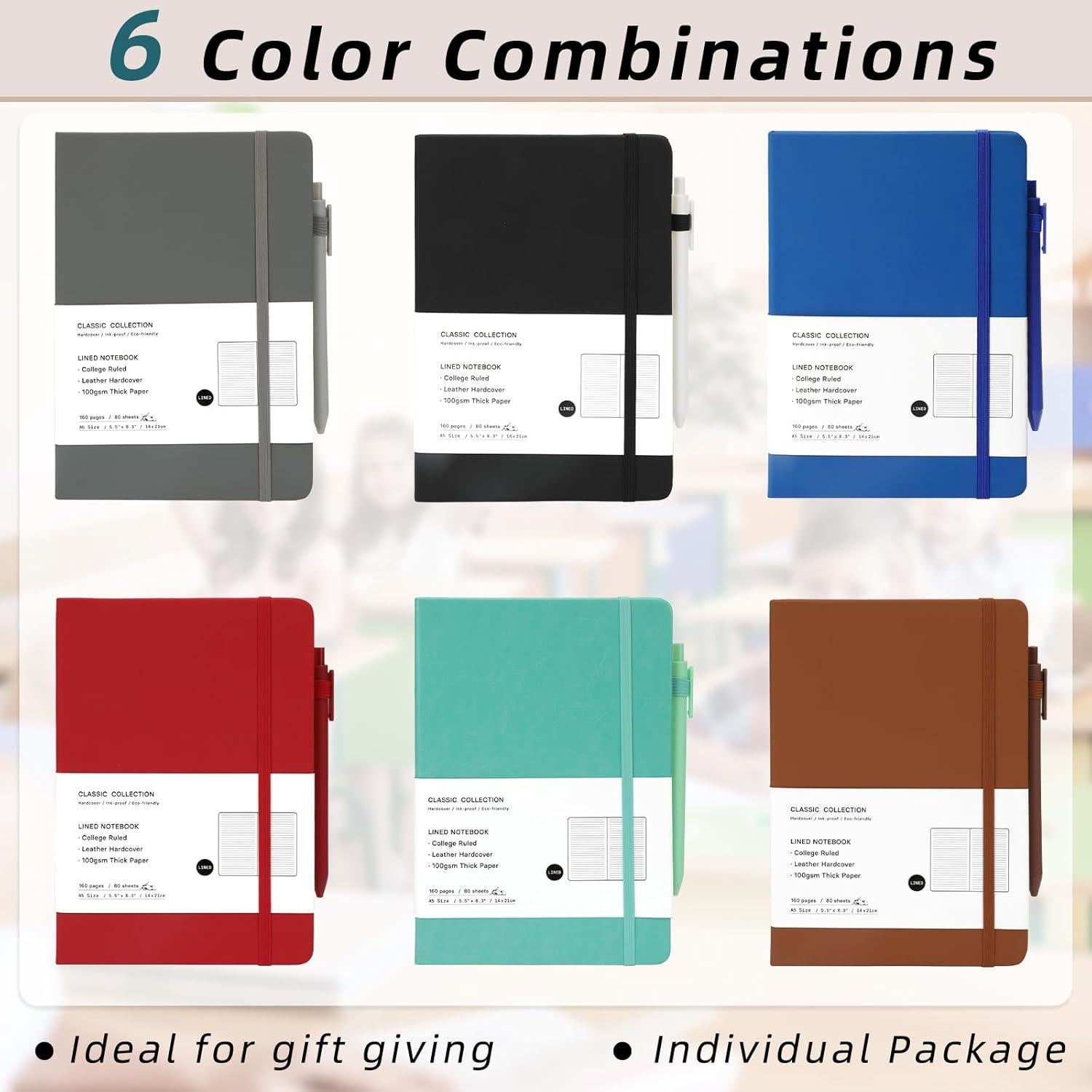 Coopay 12 Cuadernos A5 Tapa Dura con Bolígrafos Multicolor