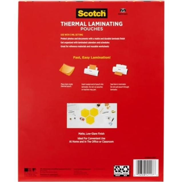 Bolsas de Laminado Térmico Scotch Mate 22.6x29 cm, 50 Unidades