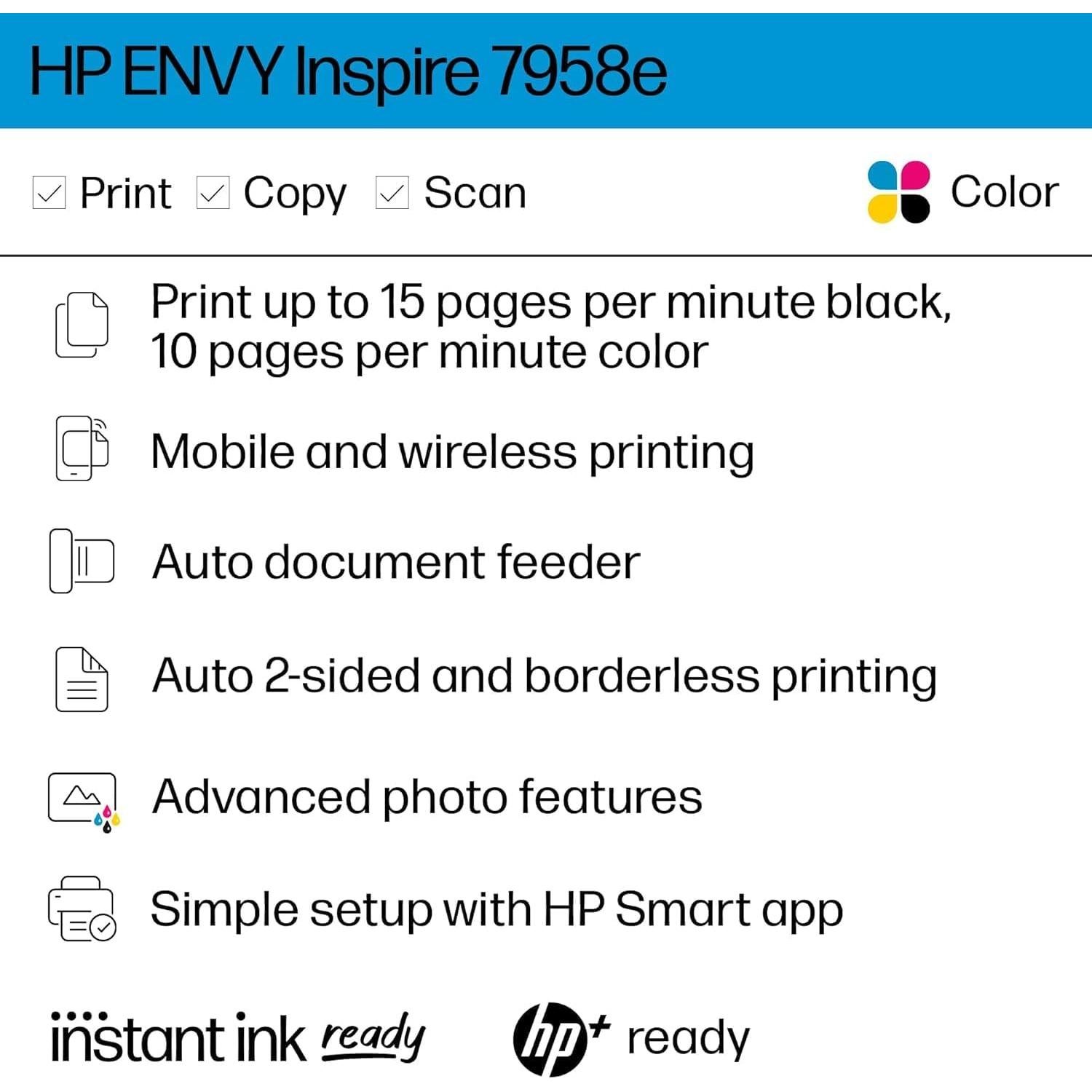Impresora Multifuncional HP ENVY Inspire 7958e Inalámbrica