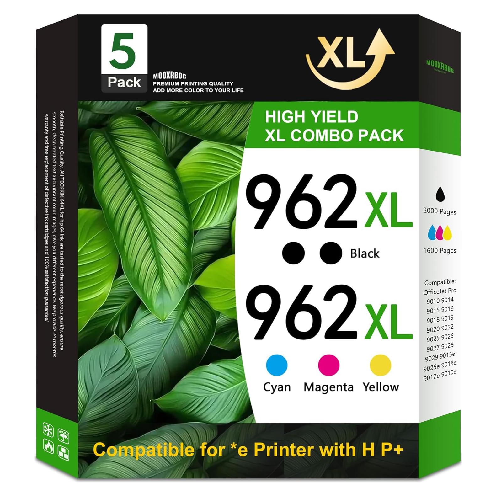 Cartuchos de Tinta 962XL Mooxrbog - Paquete de 5 (2 Negro, 1 Cian, 1 Magenta, 1 Amarillo)