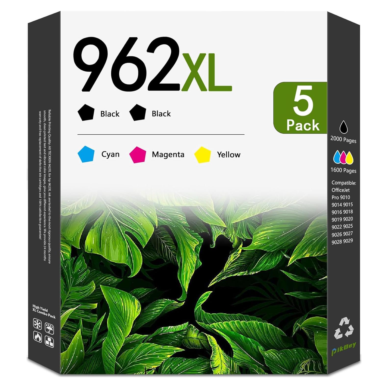 Cartuchos de tinta 962XL PikBey - Paquete de 5 (2 Negro, 1 Cian, 1 Magenta, 1 Amarillo)