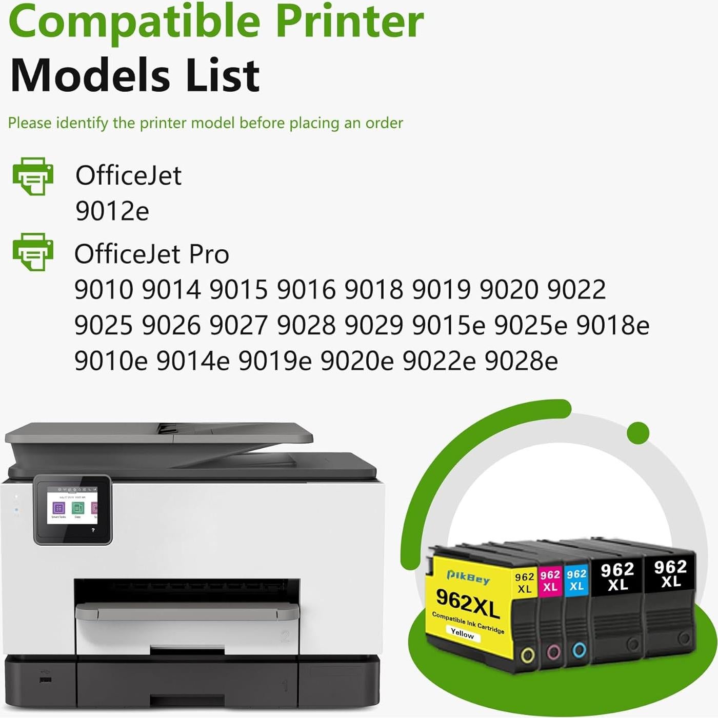 Cartuchos de tinta 962XL PikBey - Paquete de 5 (2 Negro, 1 Cian, 1 Magenta, 1 Amarillo)