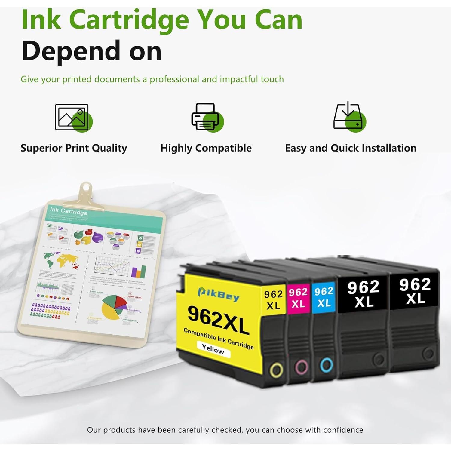 Cartuchos de tinta 962XL PikBey - Paquete de 5 (2 Negro, 1 Cian, 1 Magenta, 1 Amarillo)