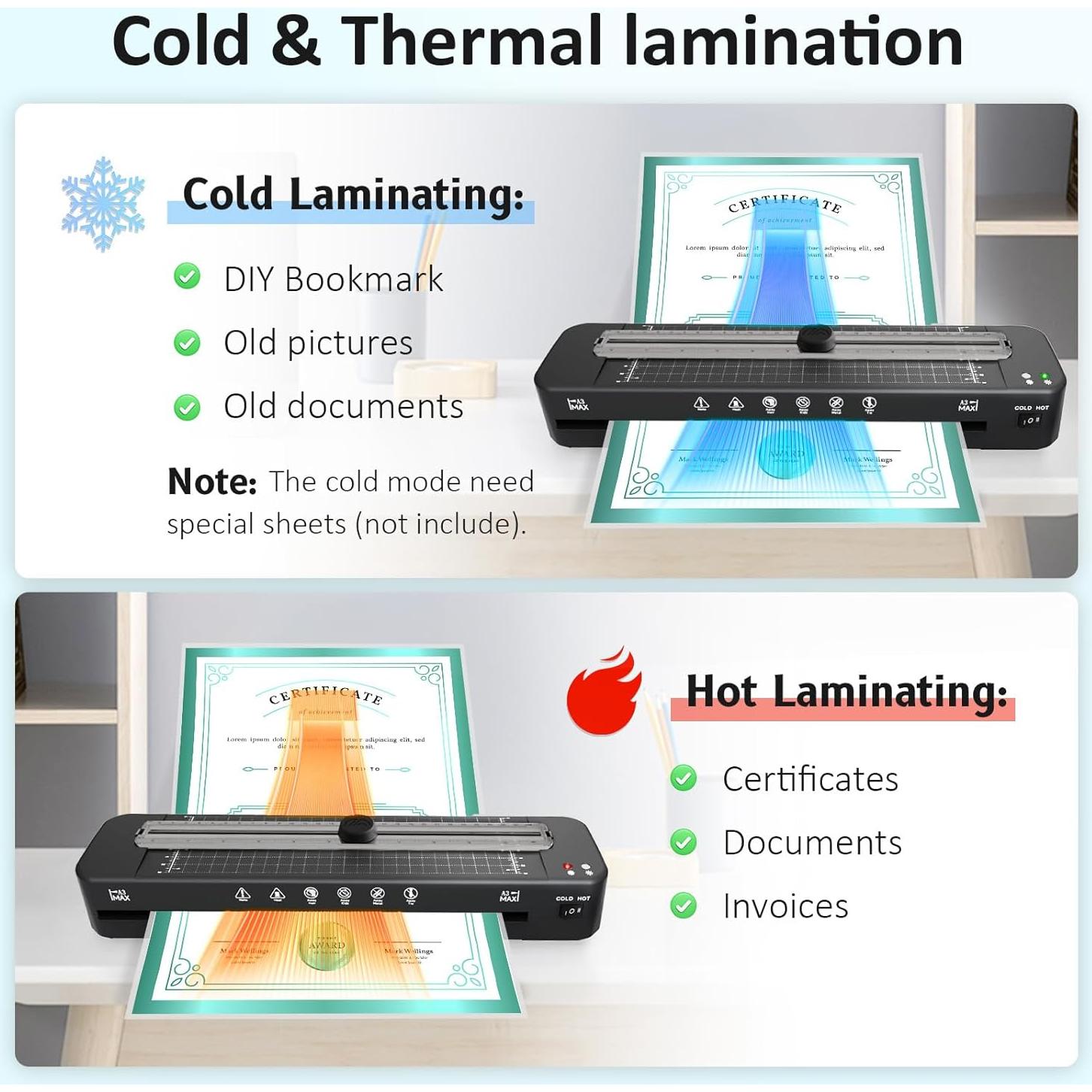 Máquina de Laminado A3 Raycial 33 cm Frío y Térmico 50 Hojas