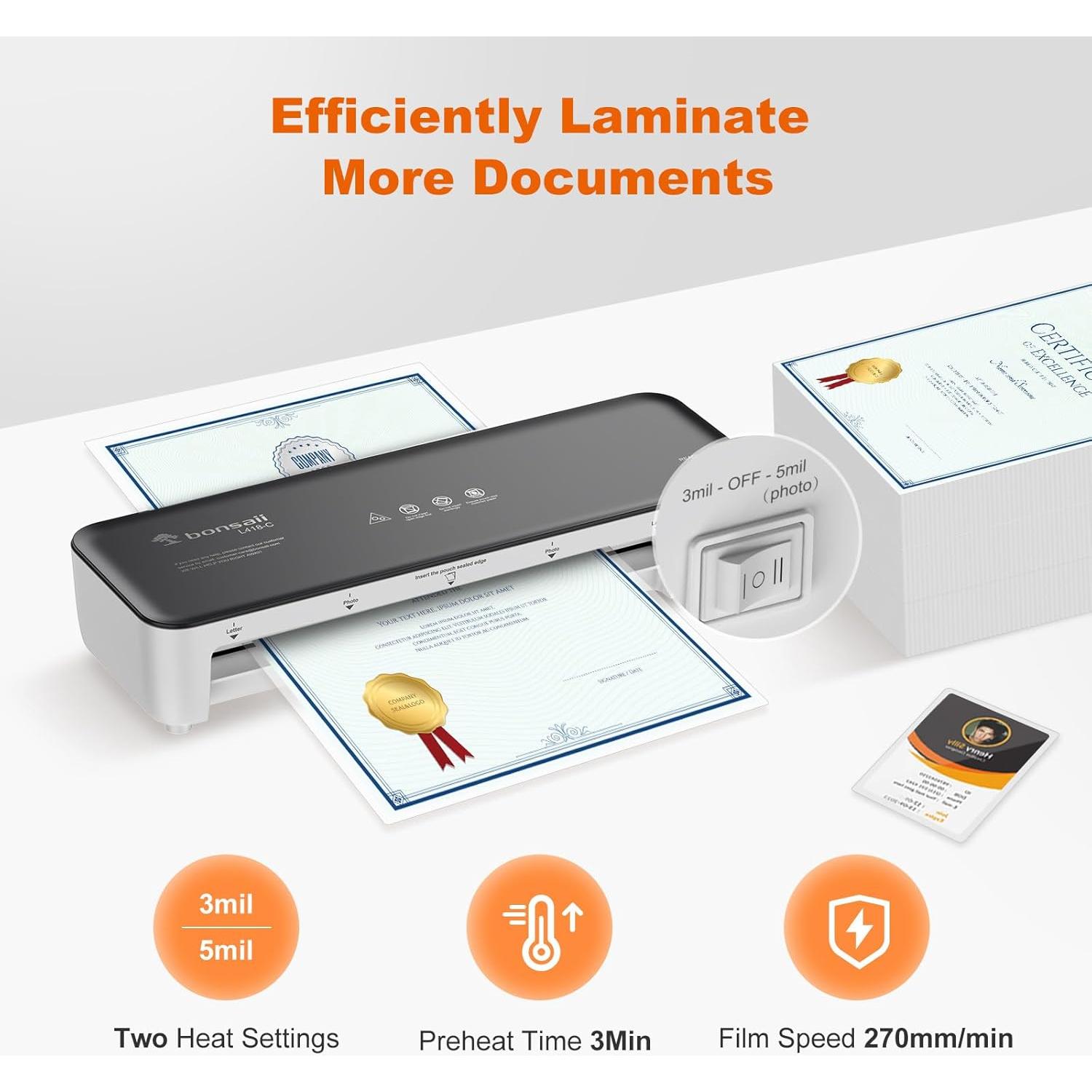 Laminadora Térmica Bonsaii L418-C Gris 9" con 50 Fundas