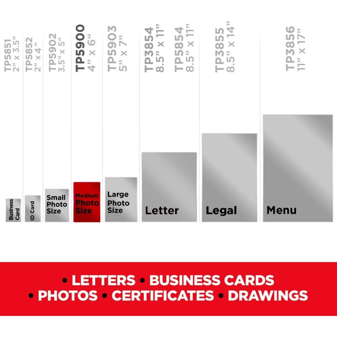 Paquete de 110 Bolsas de Laminado Térmico 3M - 6 Tamaños