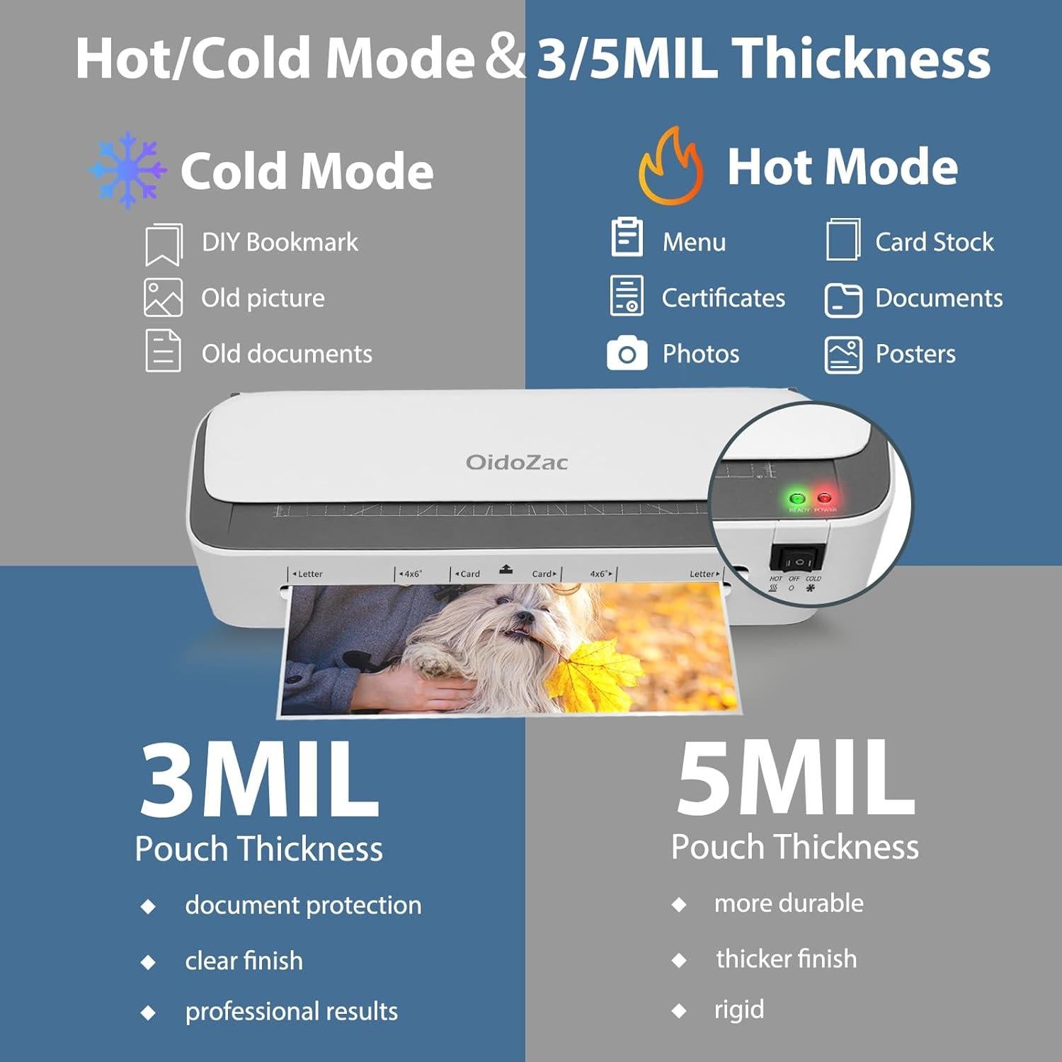 Laminadora OidoZac 11 en 1 A4 9" Caliente y Frío 36 Hojas