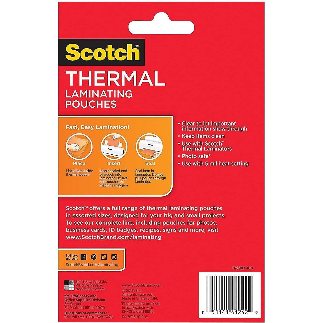 Bolsas de Laminado Térmico Scotch 5x18 cm, 5 Mil, Transparente 100/Pk