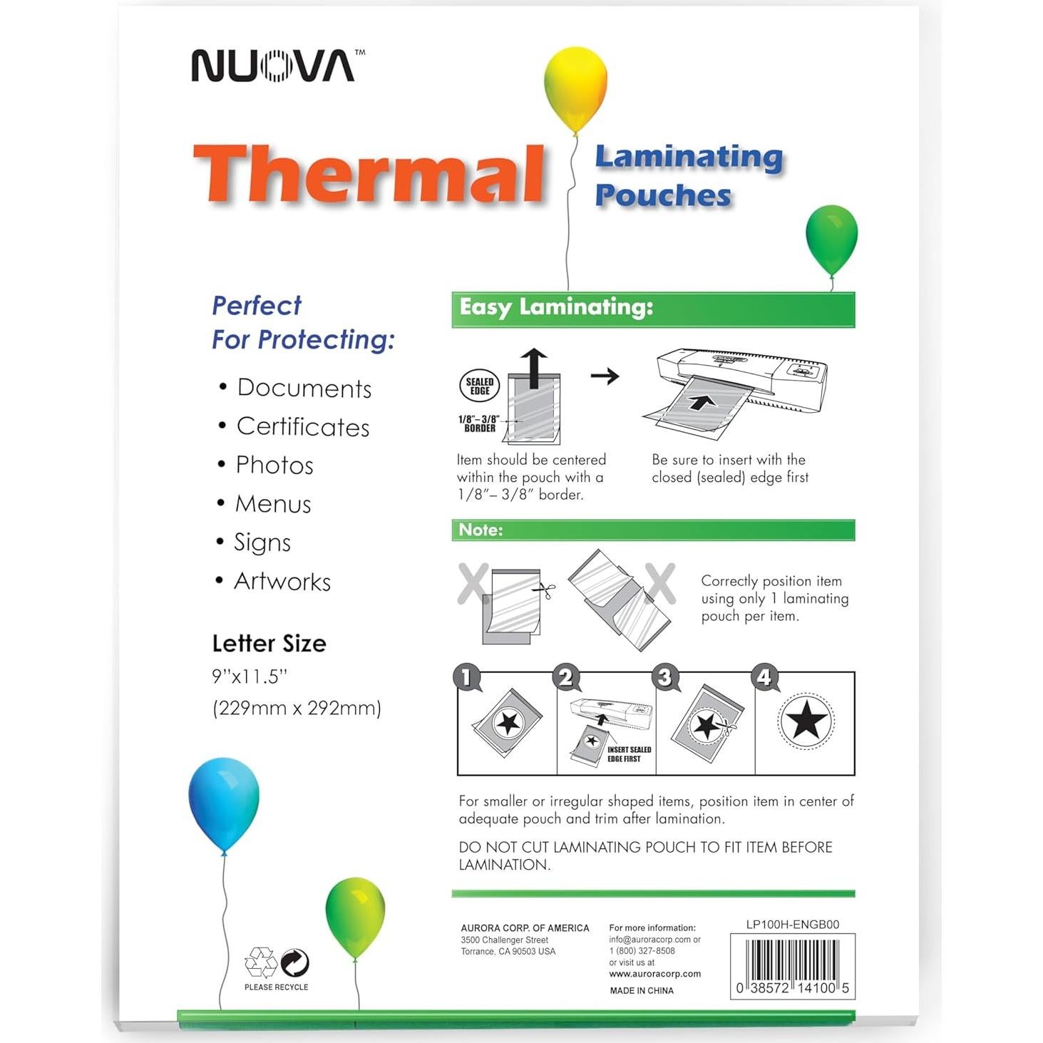 Paquete de Laminado Térmico Nuova 100 Hojas 75 micras Carta