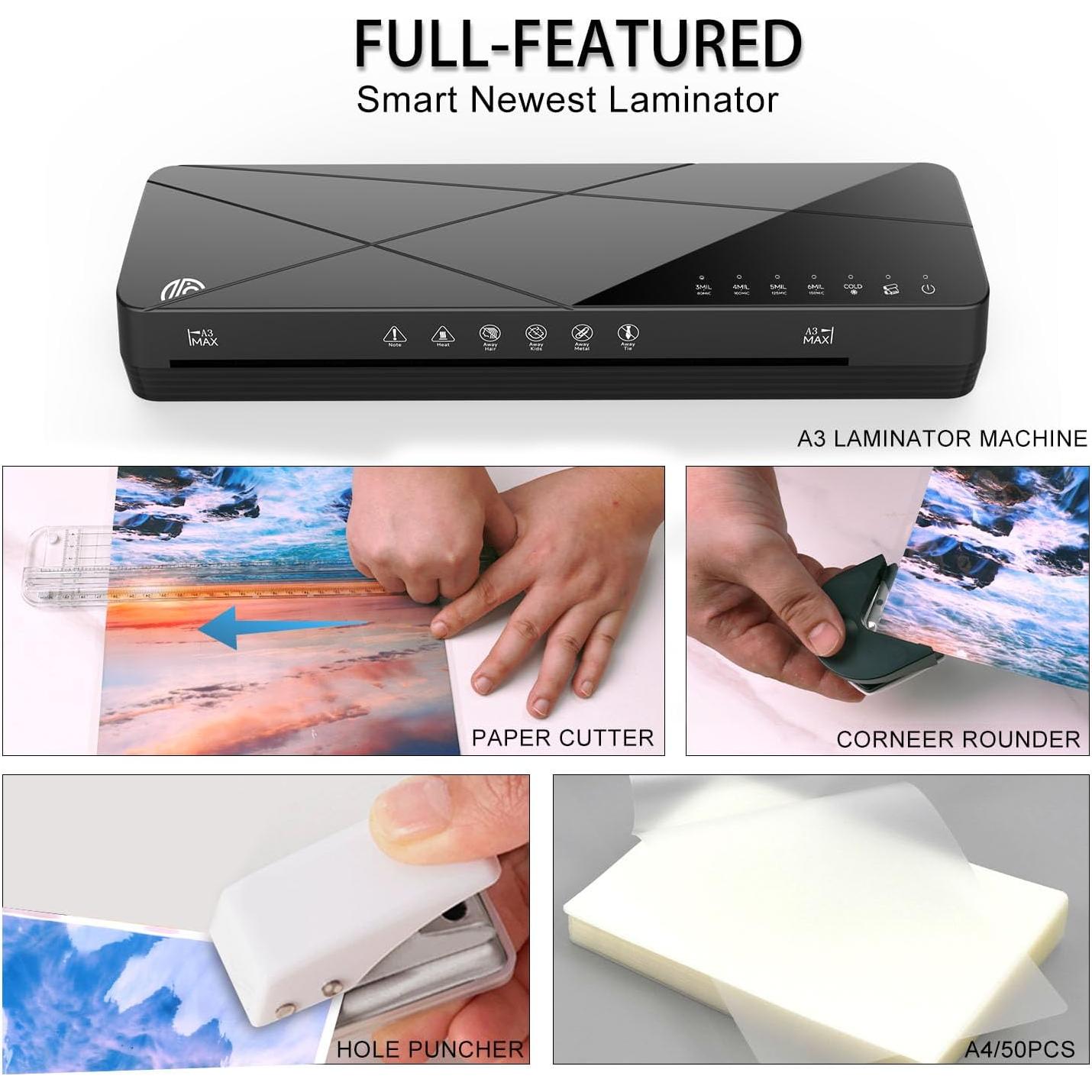 Crenova Máquina de Laminado 2.18 kg A4 6 en 1 Negro con 50 Hojas