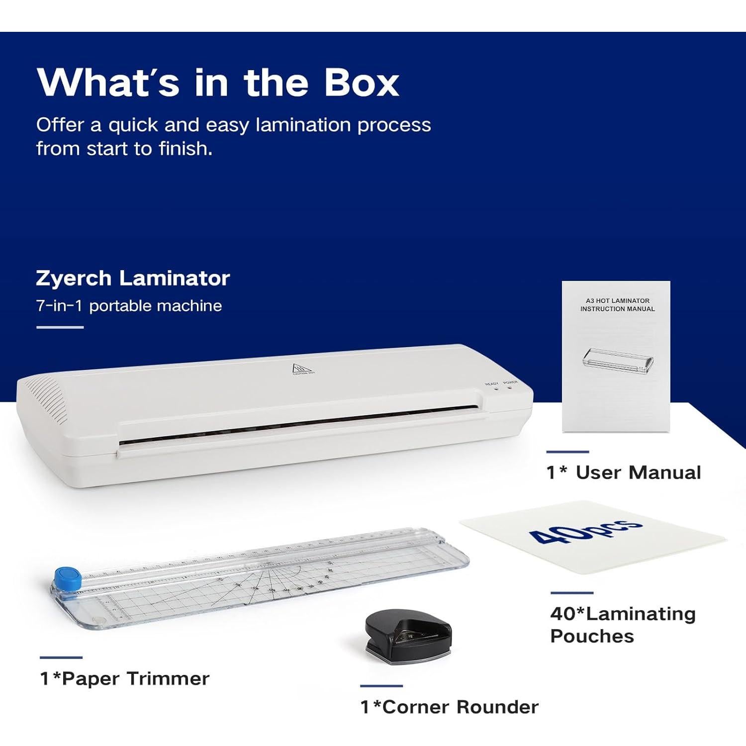 Laminadora Térmica A3 Zyerch 7 en 1 con 40 Fundas