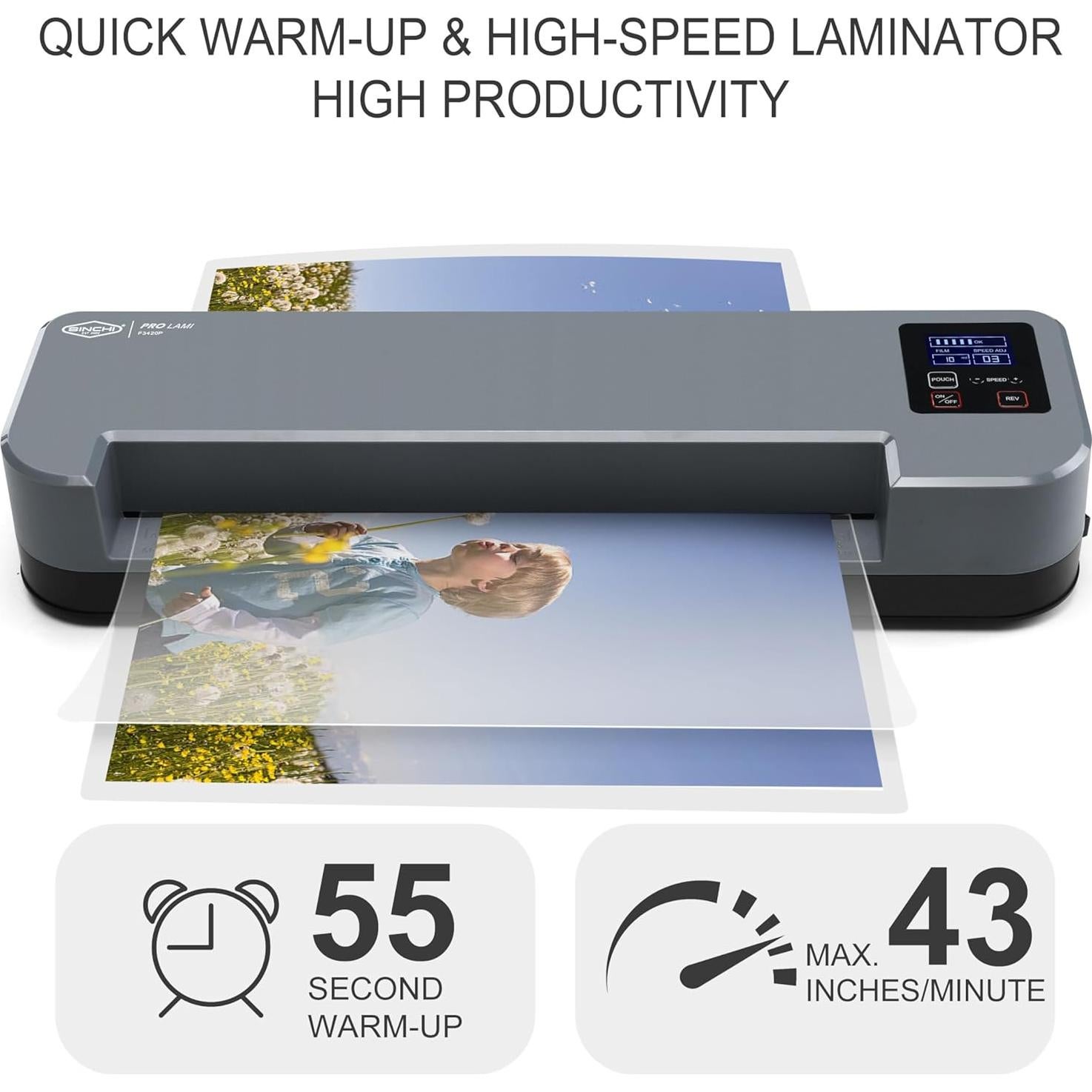 Laminadora Térmica SINCHI 33 cm 4 Rodillos LCD 76-254 Micras