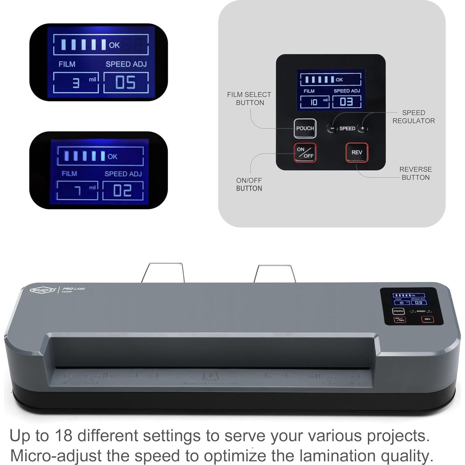 Laminadora Térmica SINCHI 33 cm 4 Rodillos LCD 76-254 Micras