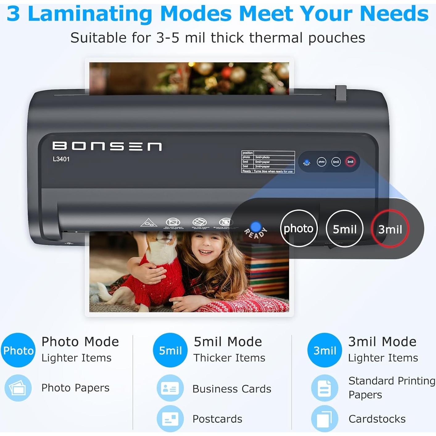 Laminadora Térmica A4 BONSEN 9.33" 4 en 1 con 100 Hojas