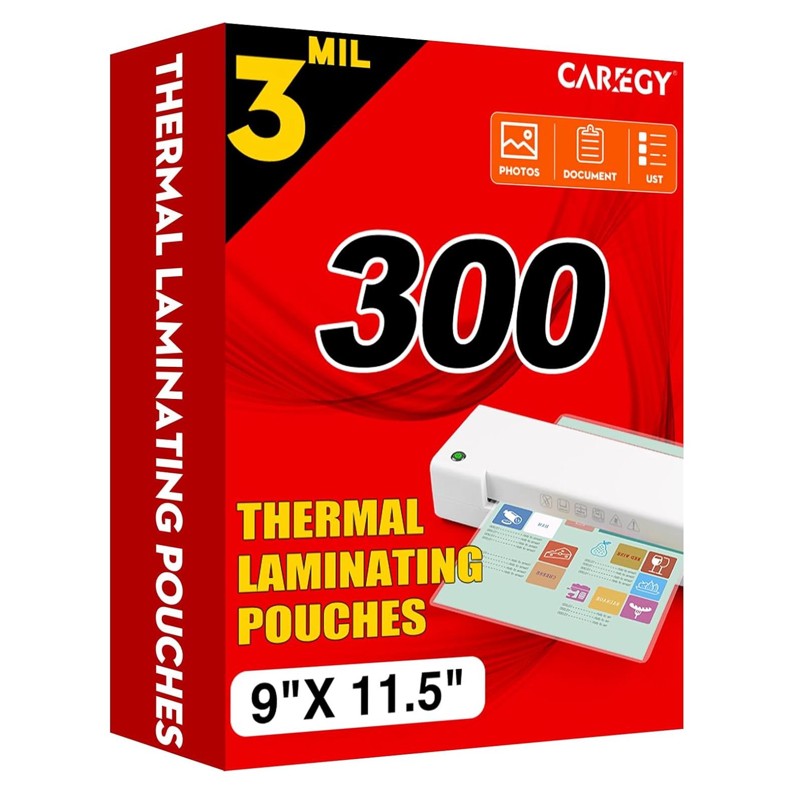 Paquete de Laminado Térmico Caregy 300 Hojas 3 Mil 22.86x29.21cm