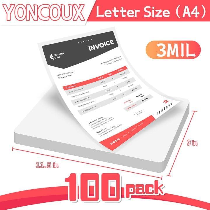 Hojas de Laminado Térmico YONCOUX 100 pcs 3 mil Carta