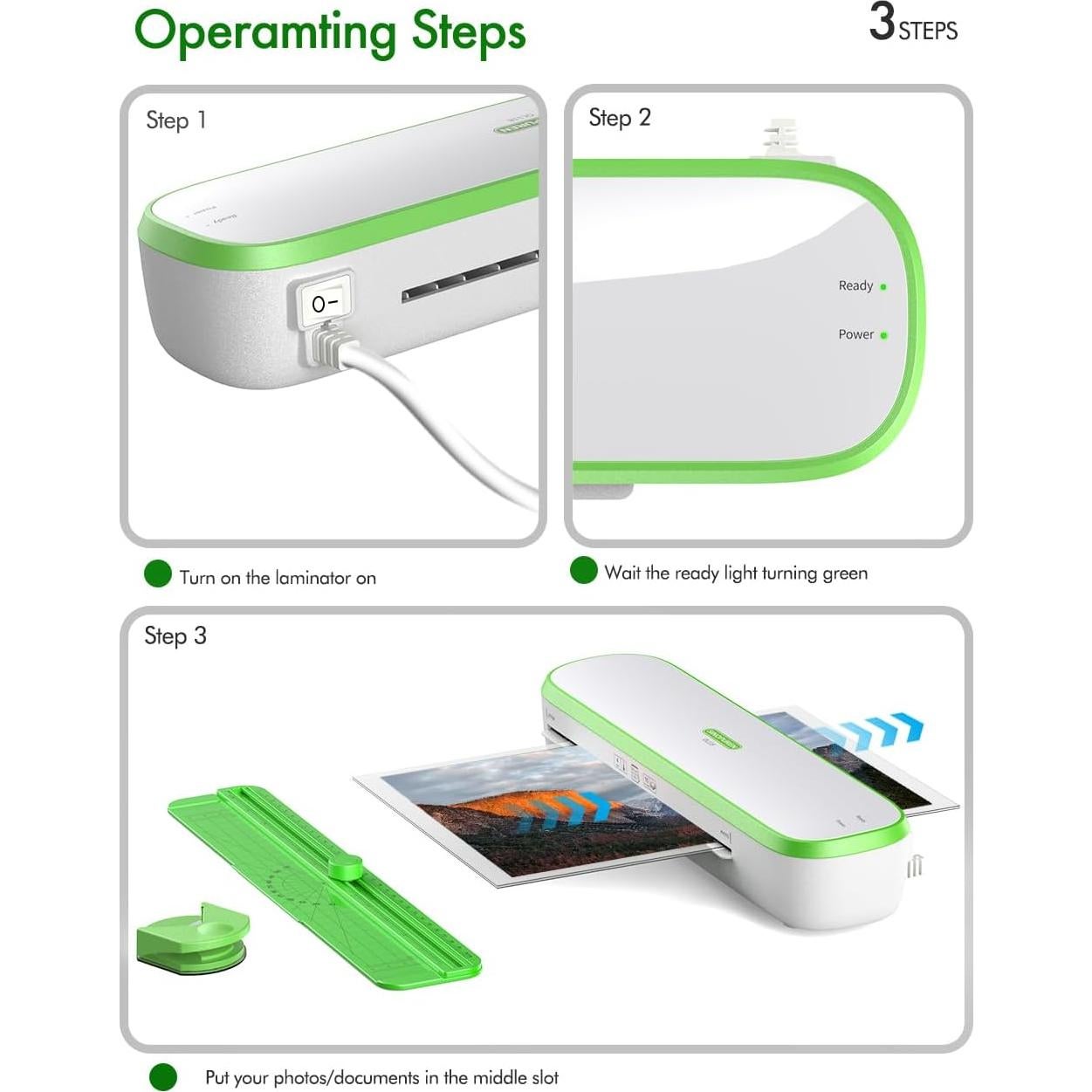 Laminadora Térmica Silenciosa SINOPUREN 9" A4 Verde