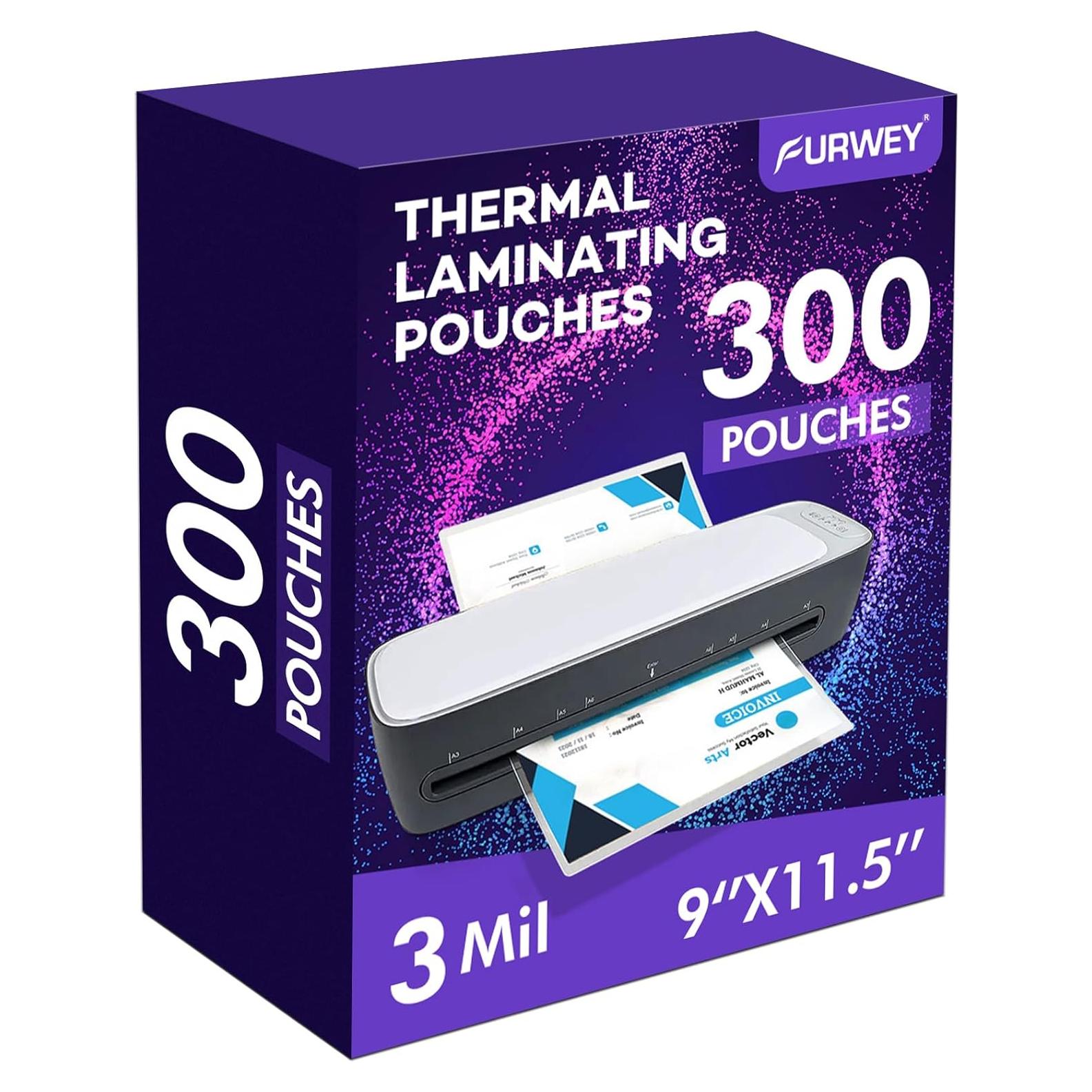 Paquete de 300 Hojas de Laminado FURWEY 3 Mil 9x29.21 cm