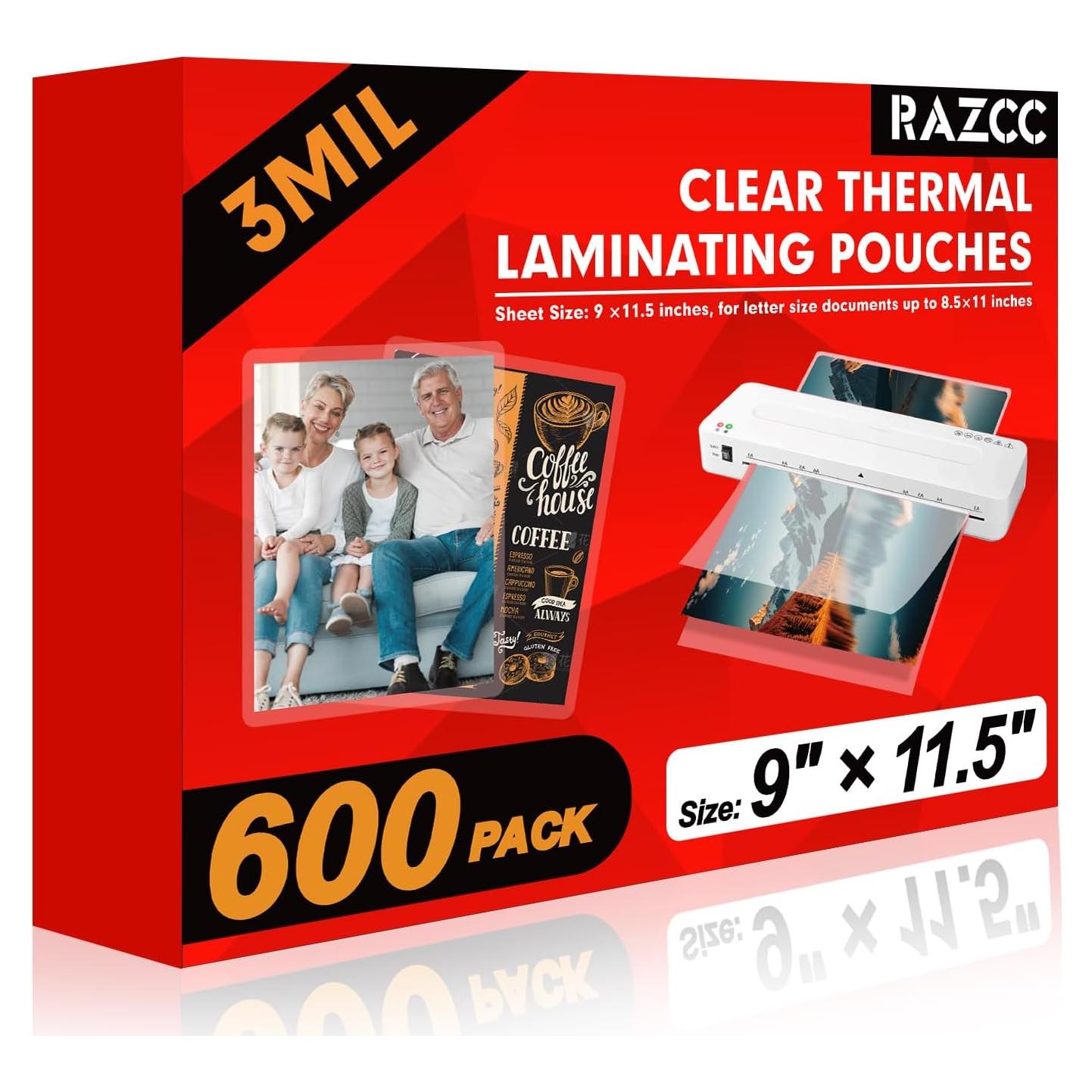 Hojas de Laminado RAZCC 600 Unidades 22.86 x 29.21 cm 3mil