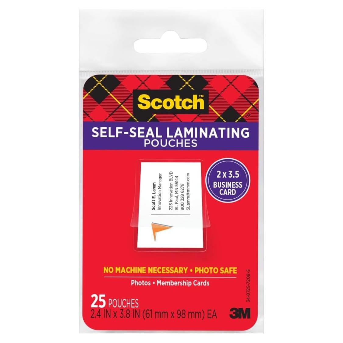 Paquete de Laminado Autoadhesivo Scotch 25 Hojas 9.5 Mil