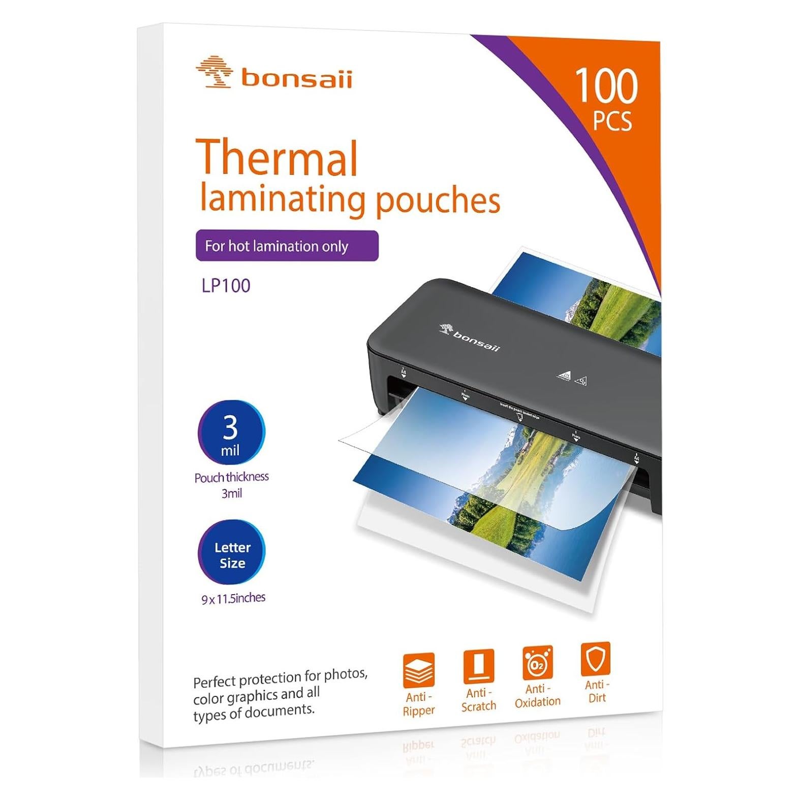 Hojas de Laminado Bonsaii 100 PCS 3mil Tamaño Carta 22.86x29.21cm