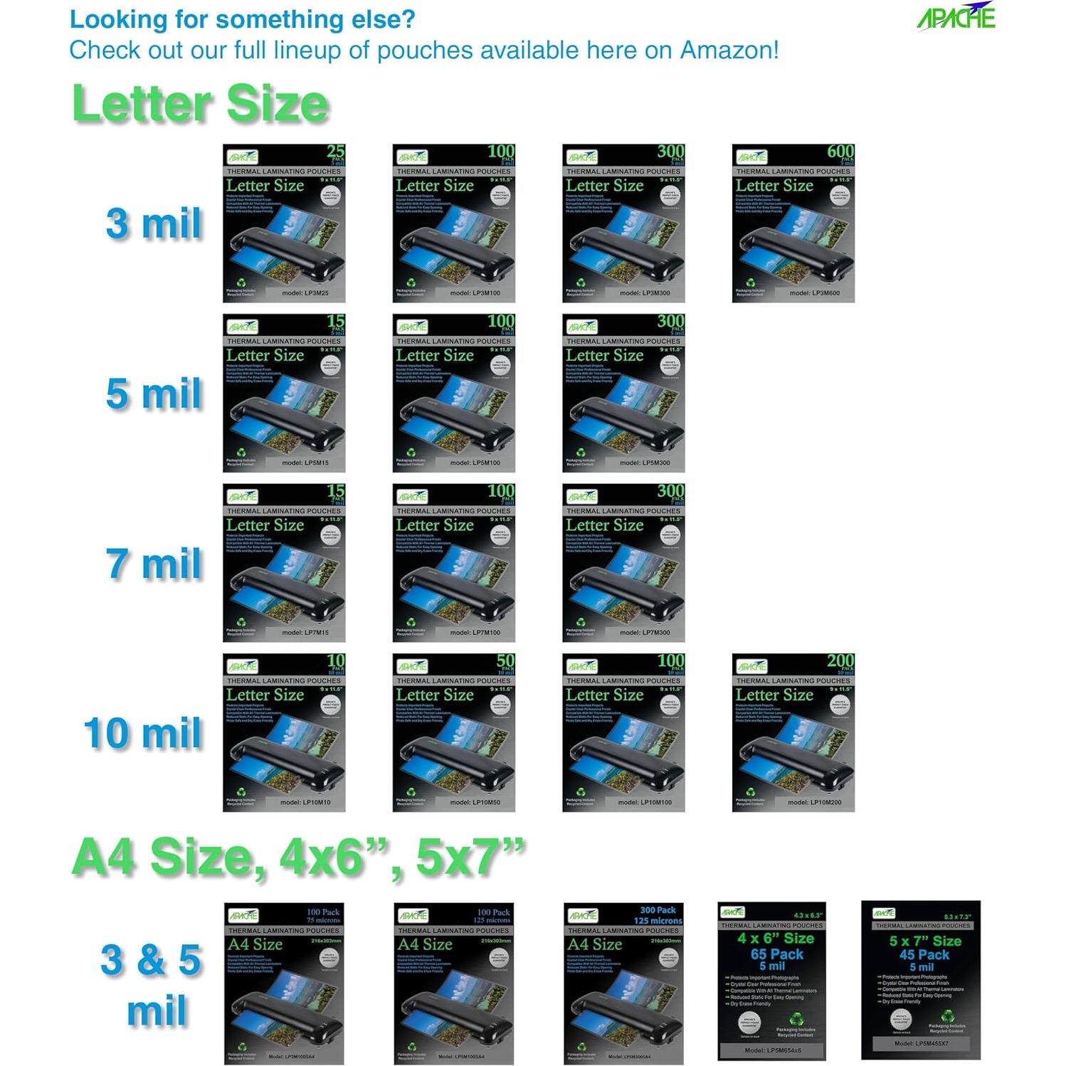 Fundas de Laminado Apache 3 mil Tamaño Carta Paquete de 100
