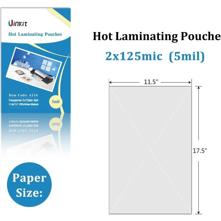 Bolsas de Laminado Térmico Uinkit 11.5x17.5" 5 Mil Paquete 50