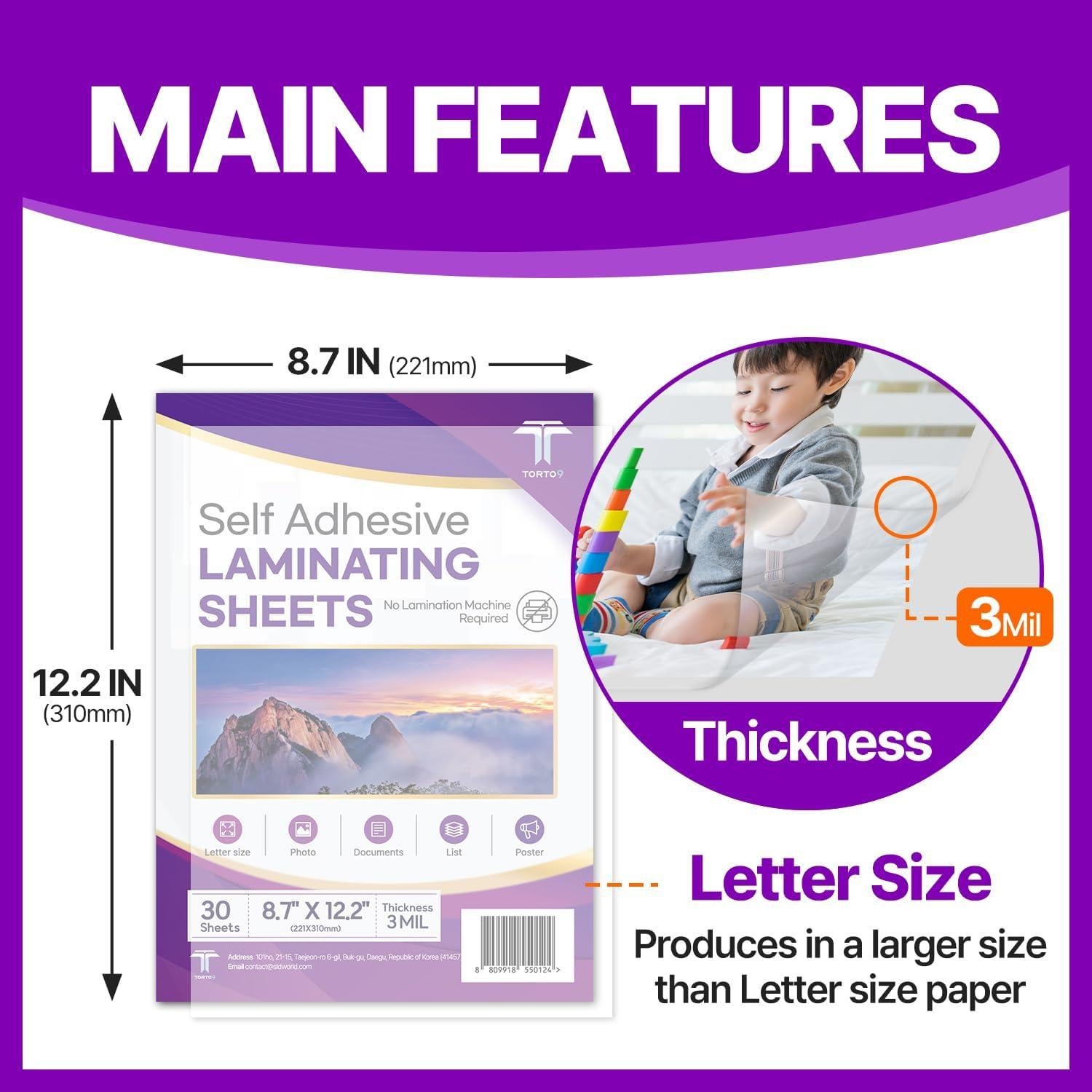 Papel de Laminado Autoadhesivo T TORTO9 30 Hojas Carta